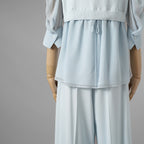 ADEAM アディアム / 美品 23SS ニット シアーシフォンスリーブ ドッキング トップス / プリーツワイドパンツ セットアップ / 43413 ASK0X 07VT-2 / 43515 ASP0X0T / size S (LIGHT BLUE) レディース 352125-izm