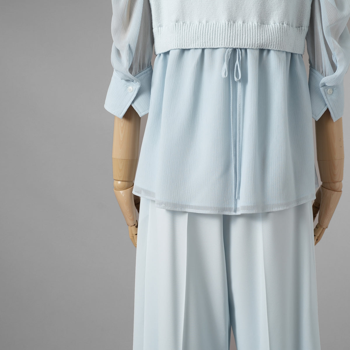 ADEAM アディアム / 美品 23SS ニット シアーシフォンスリーブ ドッキング トップス / プリーツワイドパンツ セットアップ / 43413 ASK0X 07VT-2 / 43515 ASP0X0T / size S (LIGHT BLUE) レディース 352125-izm