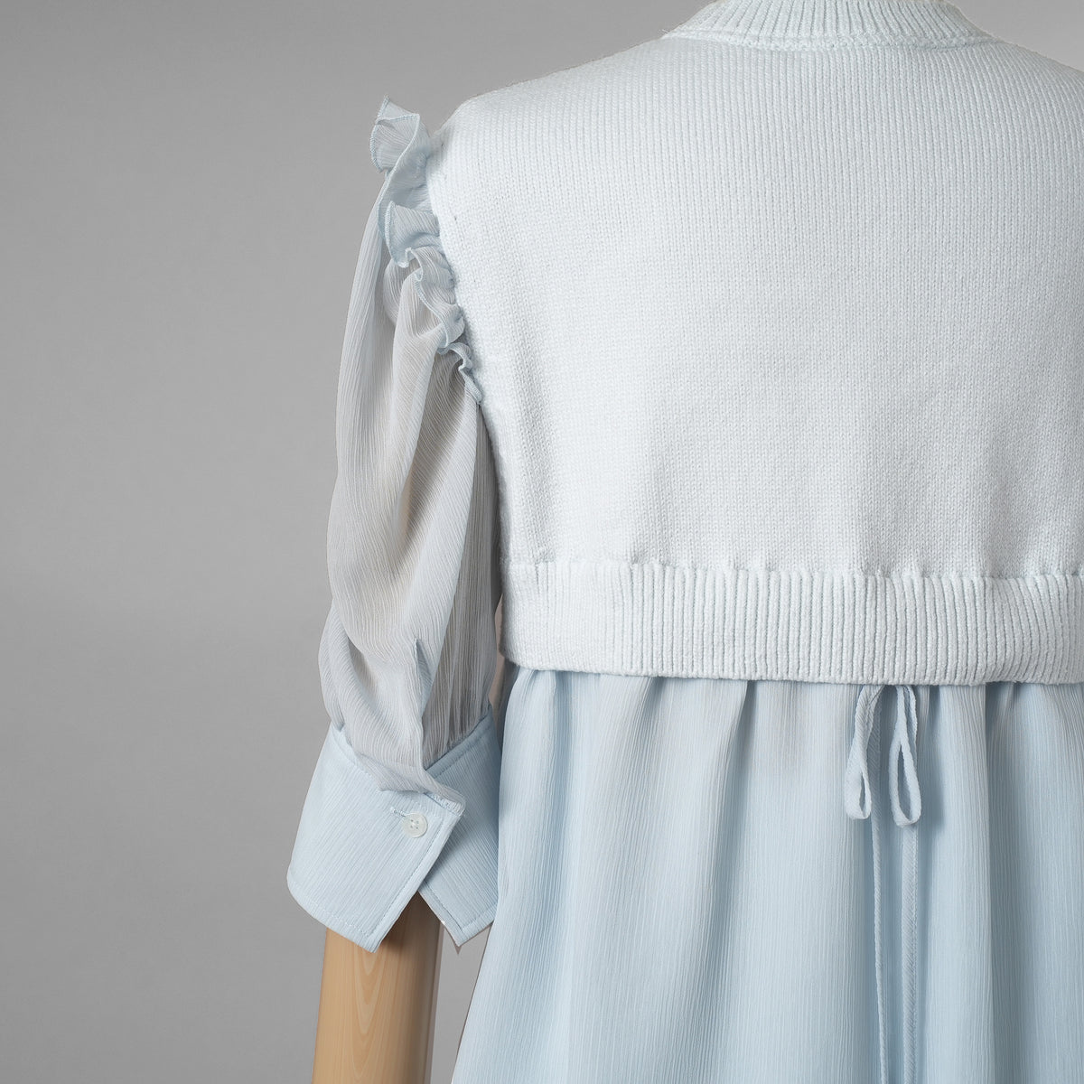 ADEAM アディアム / 美品 23SS ニット シアーシフォンスリーブ ドッキング トップス / プリーツワイドパンツ セットアップ / 43413 ASK0X 07VT-2 / 43515 ASP0X0T / size S (LIGHT BLUE) レディース 352125-izm
