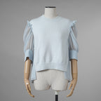 ADEAM アディアム / 美品 23SS ニット シアーシフォンスリーブ ドッキング トップス / プリーツワイドパンツ セットアップ / 43413 ASK0X 07VT-2 / 43515 ASP0X0T / size S (LIGHT BLUE) レディース 352125-izm