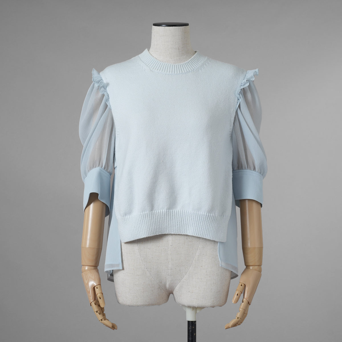 ADEAM アディアム / 美品 23SS ニット シアーシフォンスリーブ ドッキング トップス / プリーツワイドパンツ セットアップ / 43413 ASK0X 07VT-2 / 43515 ASP0X0T / size S (LIGHT BLUE) レディース 352125-izm