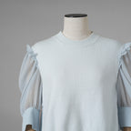 ADEAM アディアム / 美品 23SS ニット シアーシフォンスリーブ ドッキング トップス / プリーツワイドパンツ セットアップ / 43413 ASK0X 07VT-2 / 43515 ASP0X0T / size S (LIGHT BLUE) レディース 352125-izm