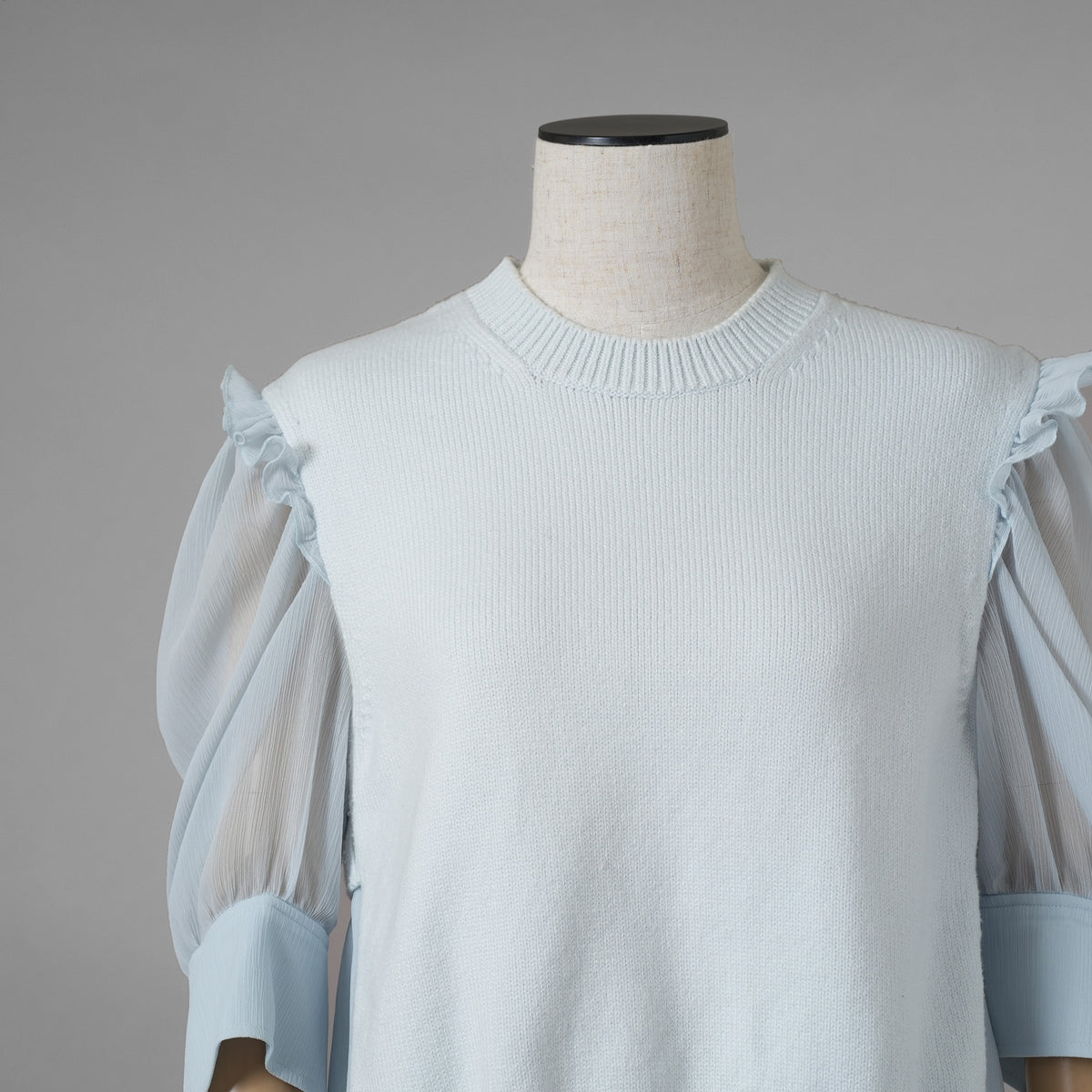 ADEAM アディアム / 美品 23SS ニット シアーシフォンスリーブ ドッキング トップス / プリーツワイドパンツ セットアップ / 43413 ASK0X 07VT-2 / 43515 ASP0X0T / size S (LIGHT BLUE) レディース 352125-izm