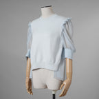 ADEAM アディアム / 美品 23SS ニット シアーシフォンスリーブ ドッキング トップス / プリーツワイドパンツ セットアップ / 43413 ASK0X 07VT-2 / 43515 ASP0X0T / size S (LIGHT BLUE) レディース 352125-izm