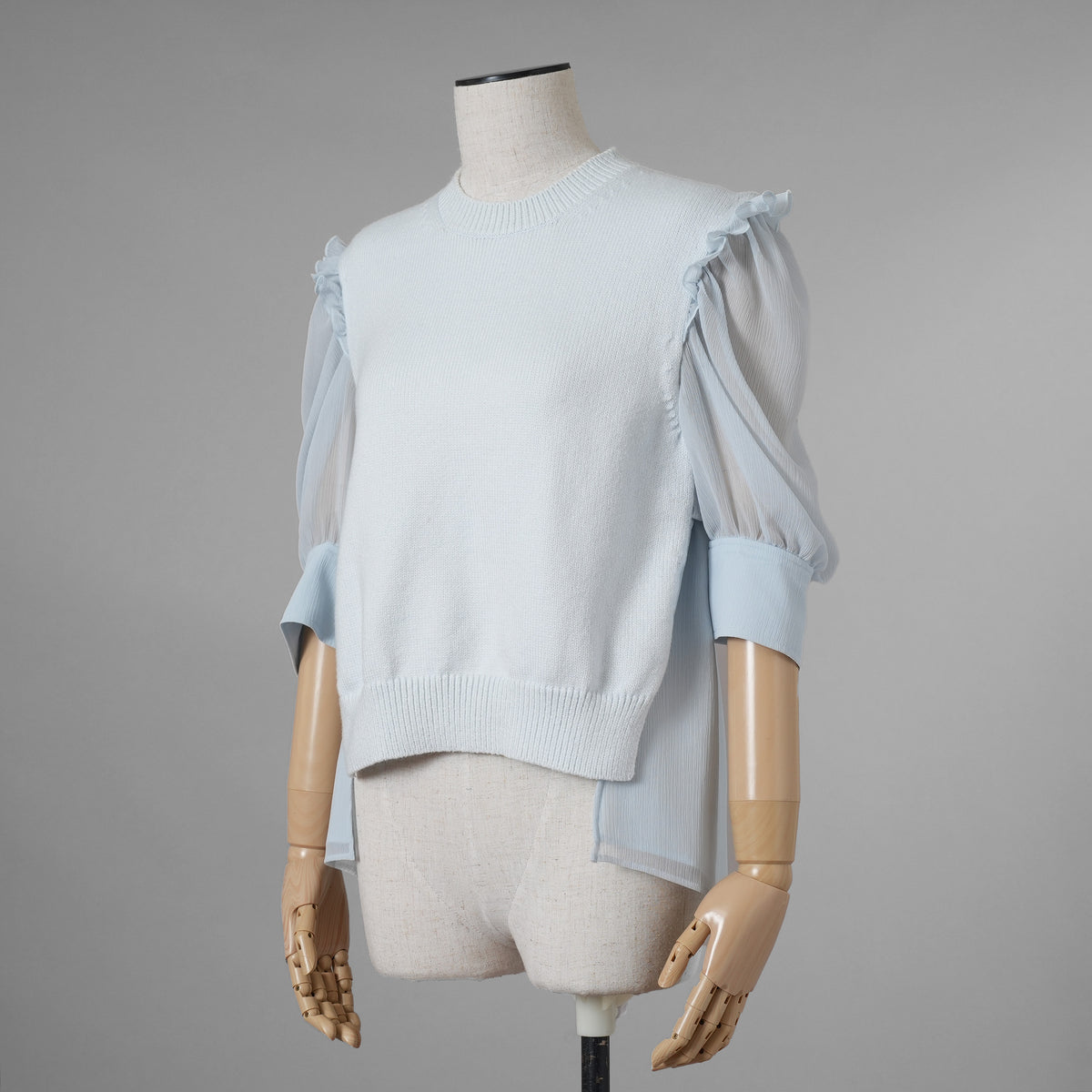 ADEAM アディアム / 美品 23SS ニット シアーシフォンスリーブ ドッキング トップス / プリーツワイドパンツ セットアップ / 43413 ASK0X 07VT-2 / 43515 ASP0X0T / size S (LIGHT BLUE) レディース 352125-izm