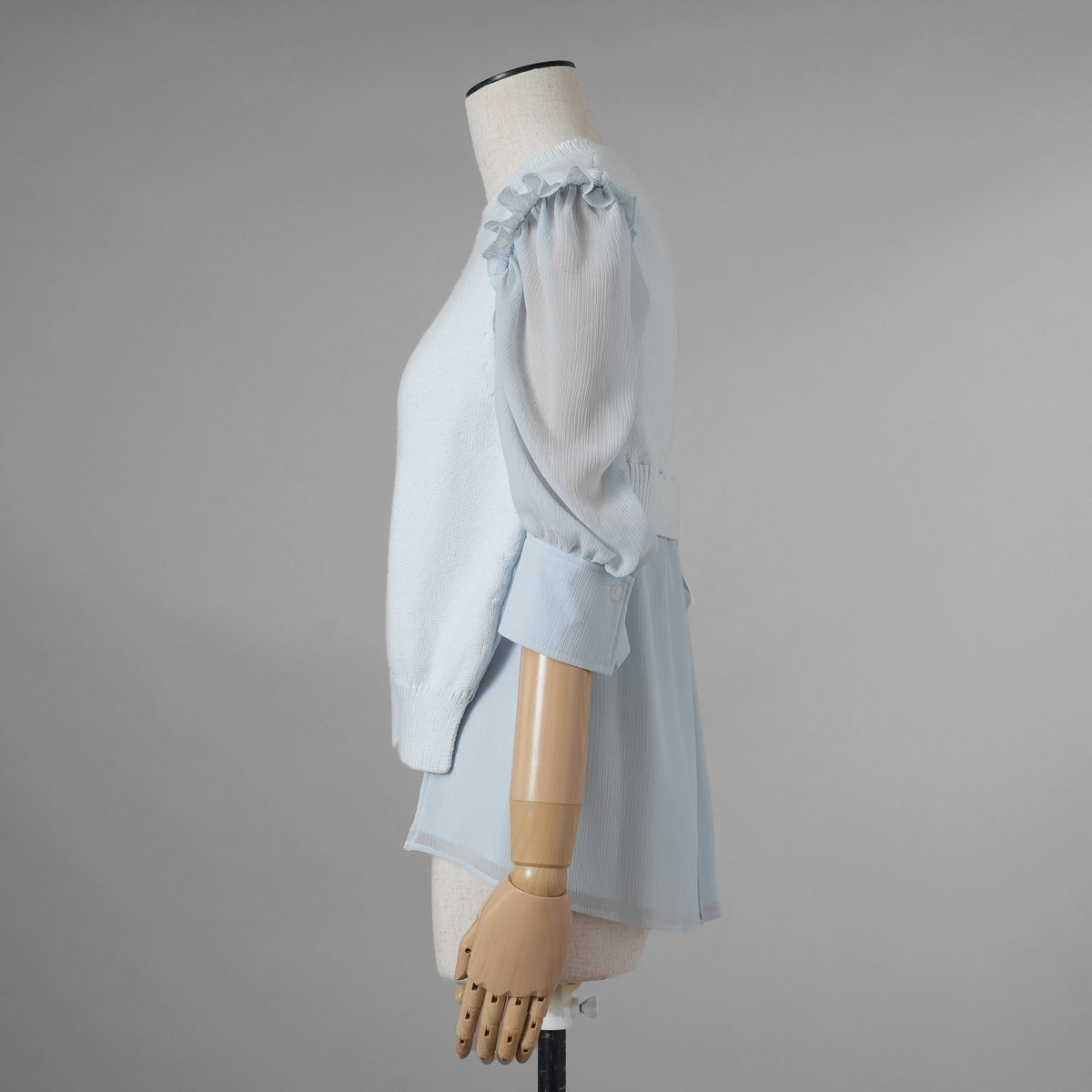 ADEAM アディアム / 美品 23SS ニット シアーシフォンスリーブ ドッキング トップス / プリーツワイドパンツ セットアップ / 43413 ASK0X 07VT-2 / 43515 ASP0X0T / size S (LIGHT BLUE) レディース 352125-izm