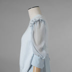 ADEAM アディアム / 美品 23SS ニット シアーシフォンスリーブ ドッキング トップス / プリーツワイドパンツ セットアップ / 43413 ASK0X 07VT-2 / 43515 ASP0X0T / size S (LIGHT BLUE) レディース 352125-izm