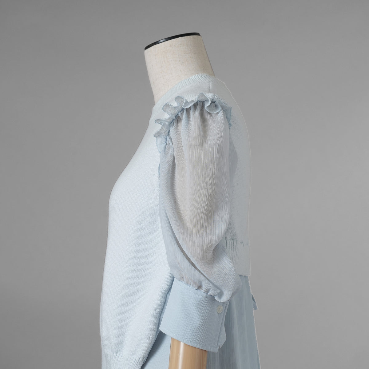 ADEAM アディアム / 美品 23SS ニット シアーシフォンスリーブ ドッキング トップス / プリーツワイドパンツ セットアップ / 43413 ASK0X 07VT-2 / 43515 ASP0X0T / size S (LIGHT BLUE) レディース 352125-izm