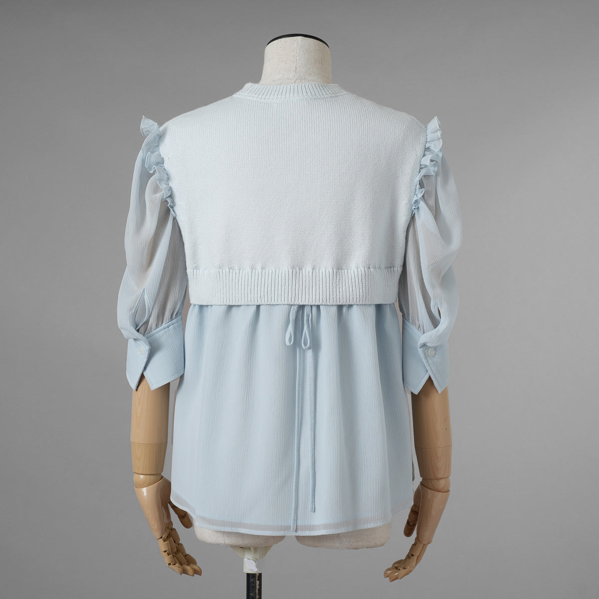 ADEAM アディアム / 美品 23SS ニット シアーシフォンスリーブ ドッキング トップス / プリーツワイドパンツ セットアップ / 43413 ASK0X 07VT-2 / 43515 ASP0X0T / size S (LIGHT BLUE) レディース 352125-izm