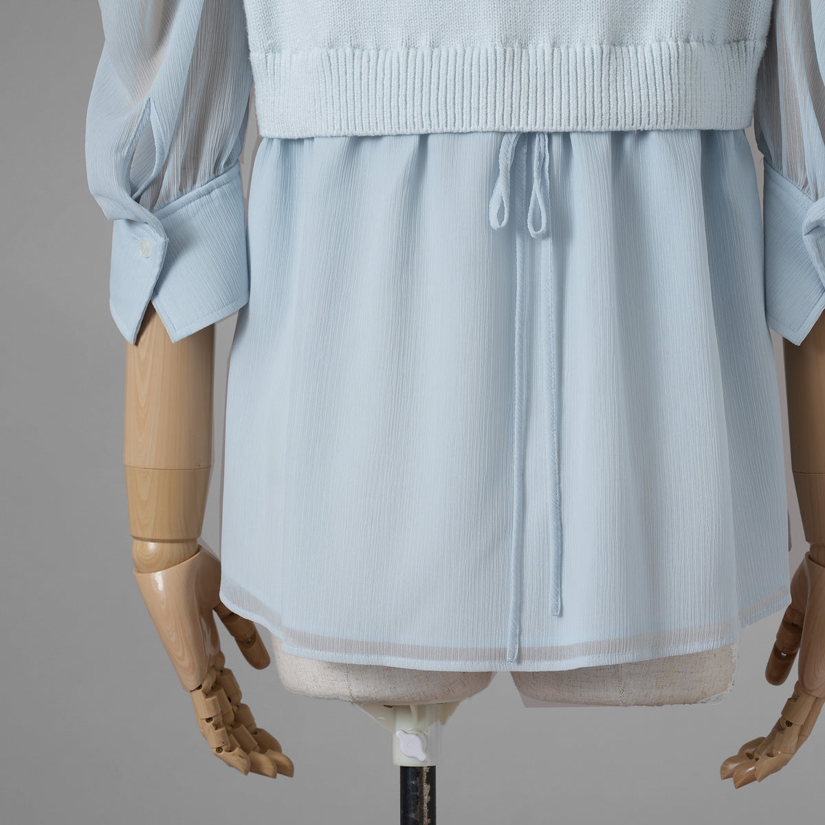 ADEAM アディアム / 美品 23SS ニット シアーシフォンスリーブ ドッキング トップス / プリーツワイドパンツ セットアップ / 43413 ASK0X 07VT-2 / 43515 ASP0X0T / size S (LIGHT BLUE) レディース 352125-izm
