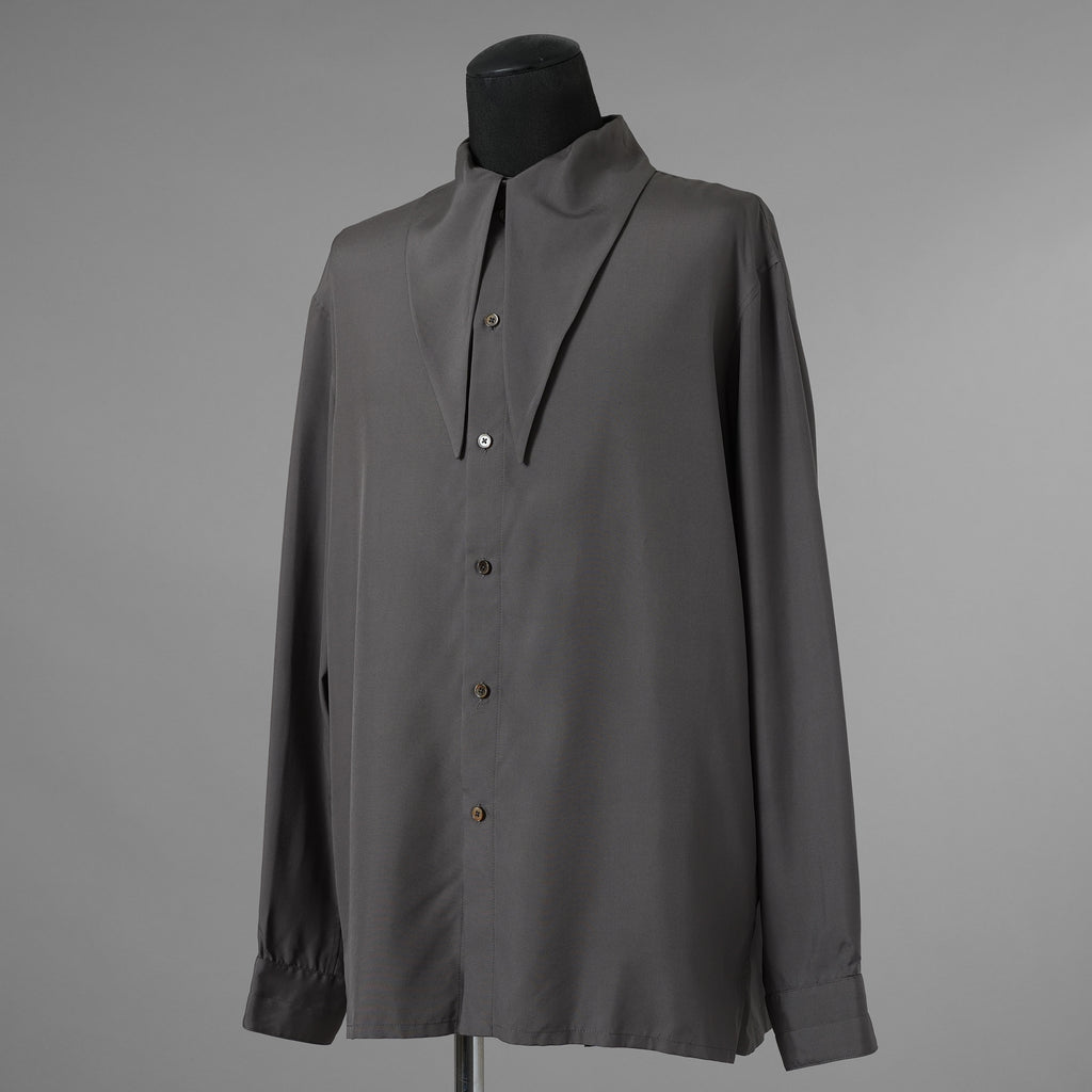 LEMAIRE ルメール / 美品 21AW silk tie neck shirs シルク タイネックシャツ 長袖シャツ / M213 SH174 LF634 / size 48 (CHARCOAL GRAY)  352131-in-ue