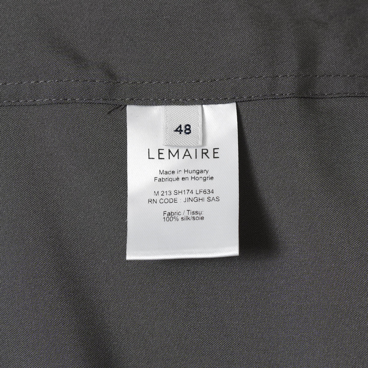 LEMAIRE ルメール / 美品 21AW silk tie neck shirs シルク タイネックシャツ 長袖シャツ / M213 SH174 LF634 / size 48 (CHARCOAL GRAY)  352131-in-ue