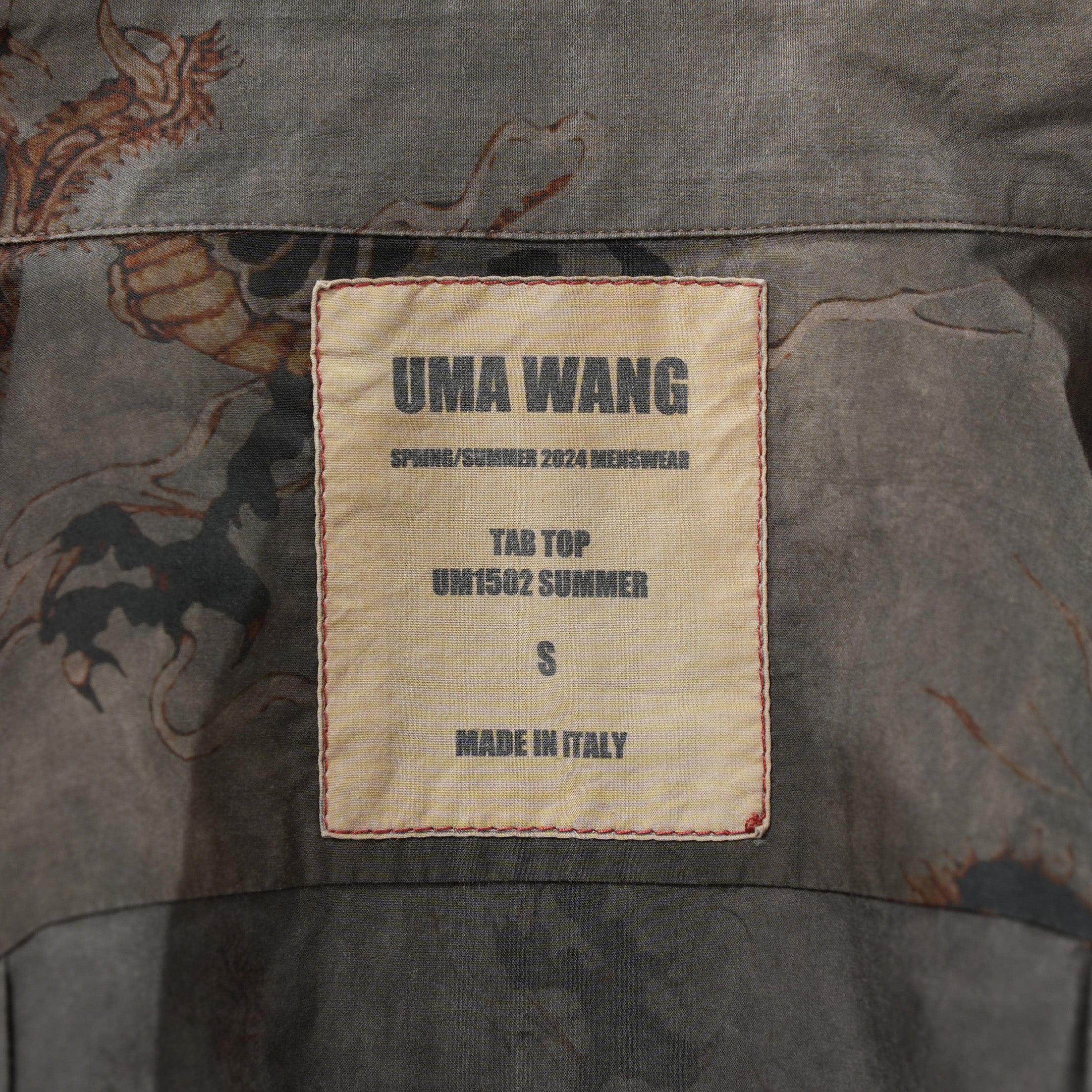 UMA WANG ユマワン / 美品 24SS TAB TOP ドラゴンプリントシャツ 長袖シャツ/ SAMUM1502 / size S (GRAY×BLACK)