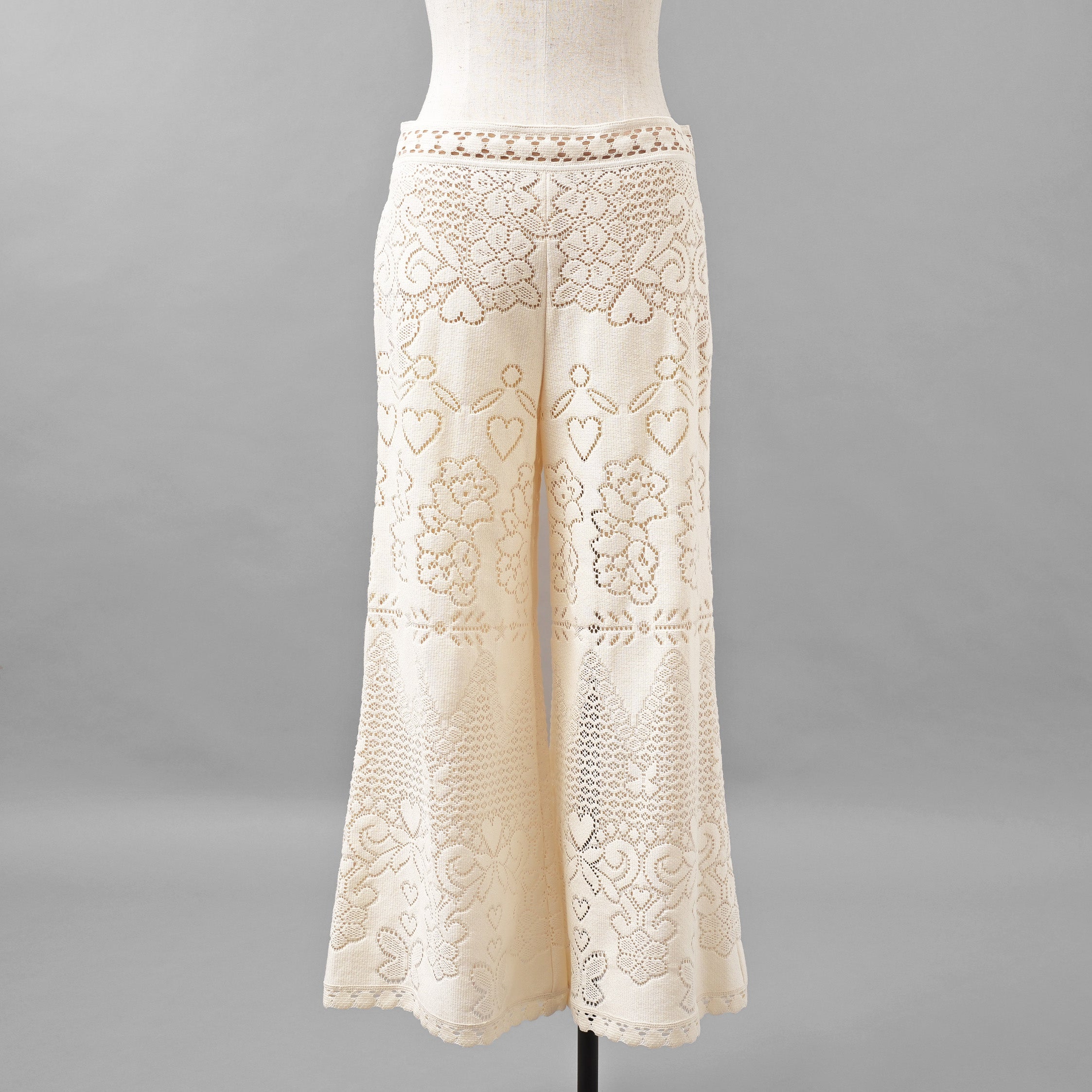 VALENTINO ヴァレンティノ / 21SS ポインテルニット コットン混 レース フレアパンツ / XB3RB4F66U6 / size 40 ( IVORY ) レディース