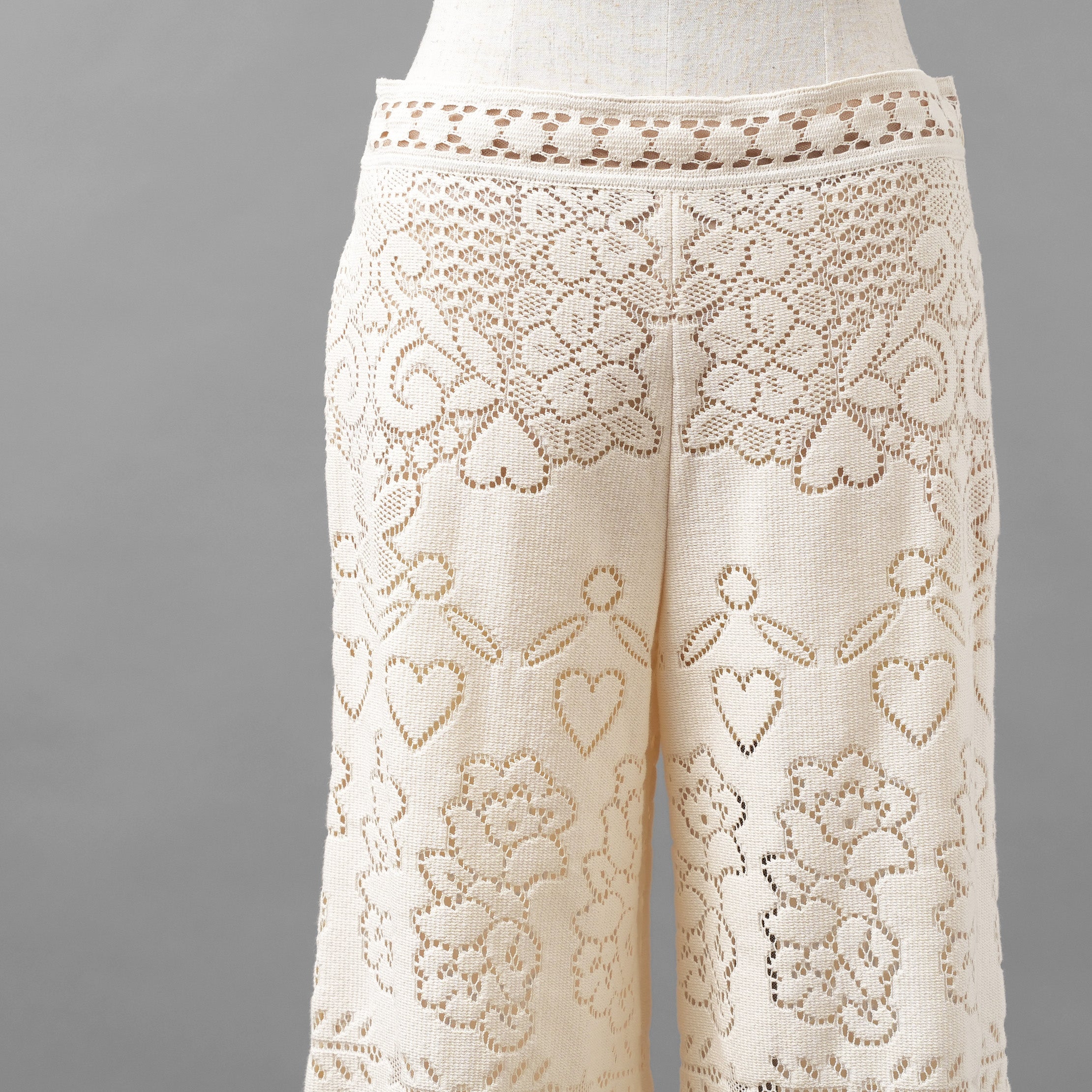 VALENTINO ヴァレンティノ / 21SS ポインテルニット コットン混 レース フレアパンツ / XB3RB4F66U6 / size 40 ( IVORY ) レディース