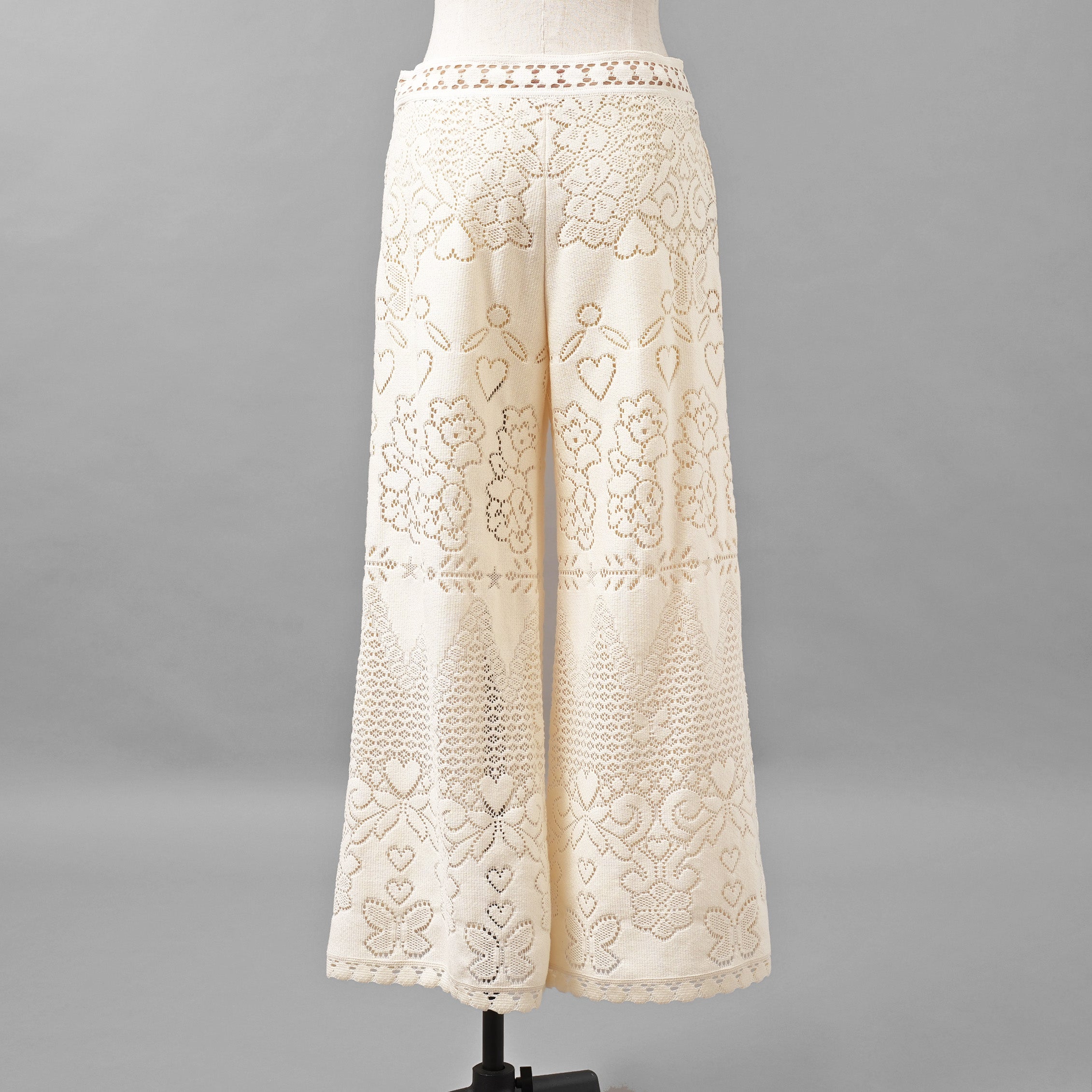 VALENTINO ヴァレンティノ / 21SS ポインテルニット コットン混 レース フレアパンツ / XB3RB4F66U6 / size 40 ( IVORY ) レディース