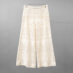 VALENTINO ヴァレンティノ / 21SS ポインテルニット コットン混 レース フレアパンツ / XB3RB4F66U6 / size 40 ( IVORY ) レディース
