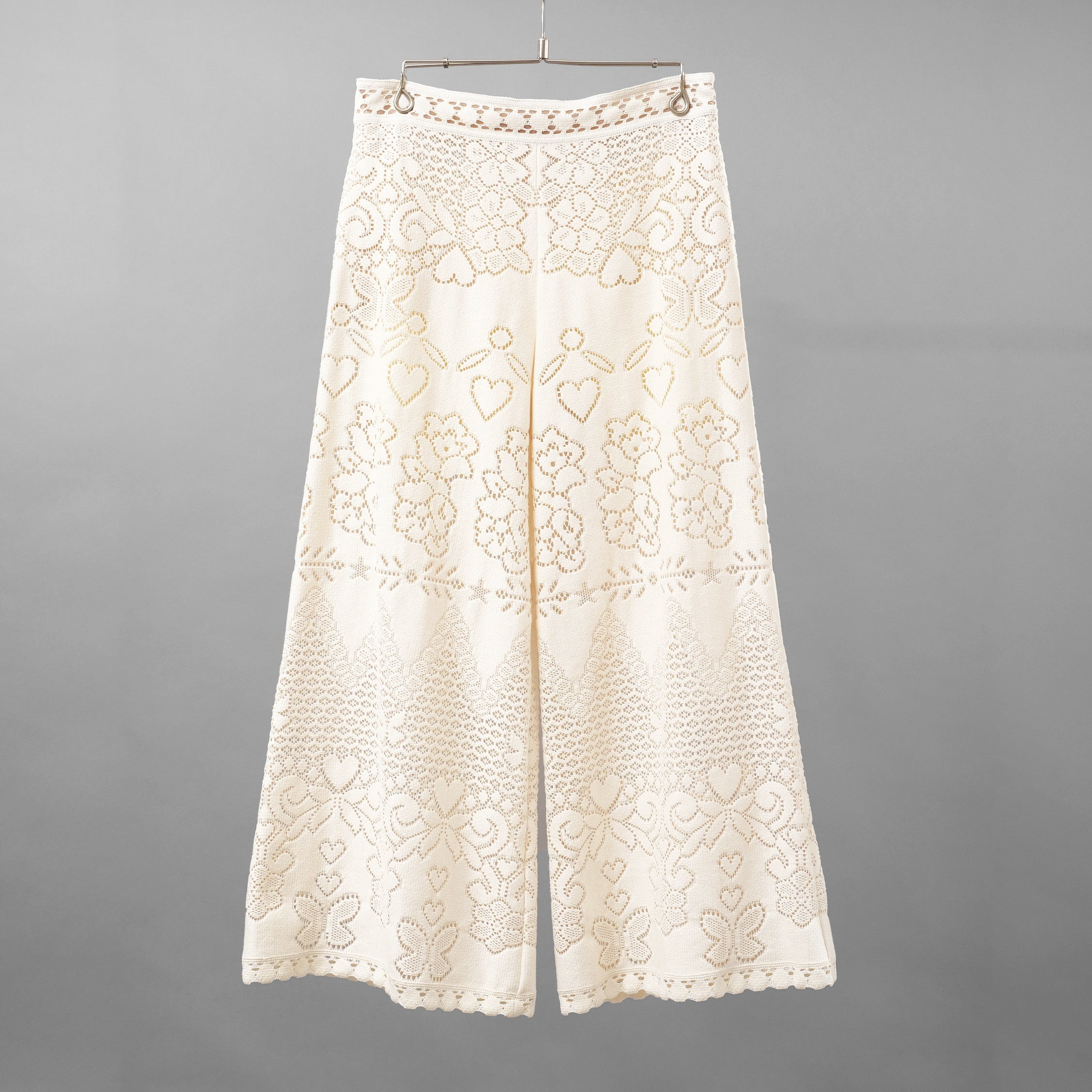 VALENTINO ヴァレンティノ / 21SS ポインテルニット コットン混 レース フレアパンツ / XB3RB4F66U6 / size 40 ( IVORY ) レディース