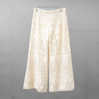 VALENTINO ヴァレンティノ / 21SS ポインテルニット コットン混 レース フレアパンツ / XB3RB4F66U6 / size 40 ( IVORY ) レディース