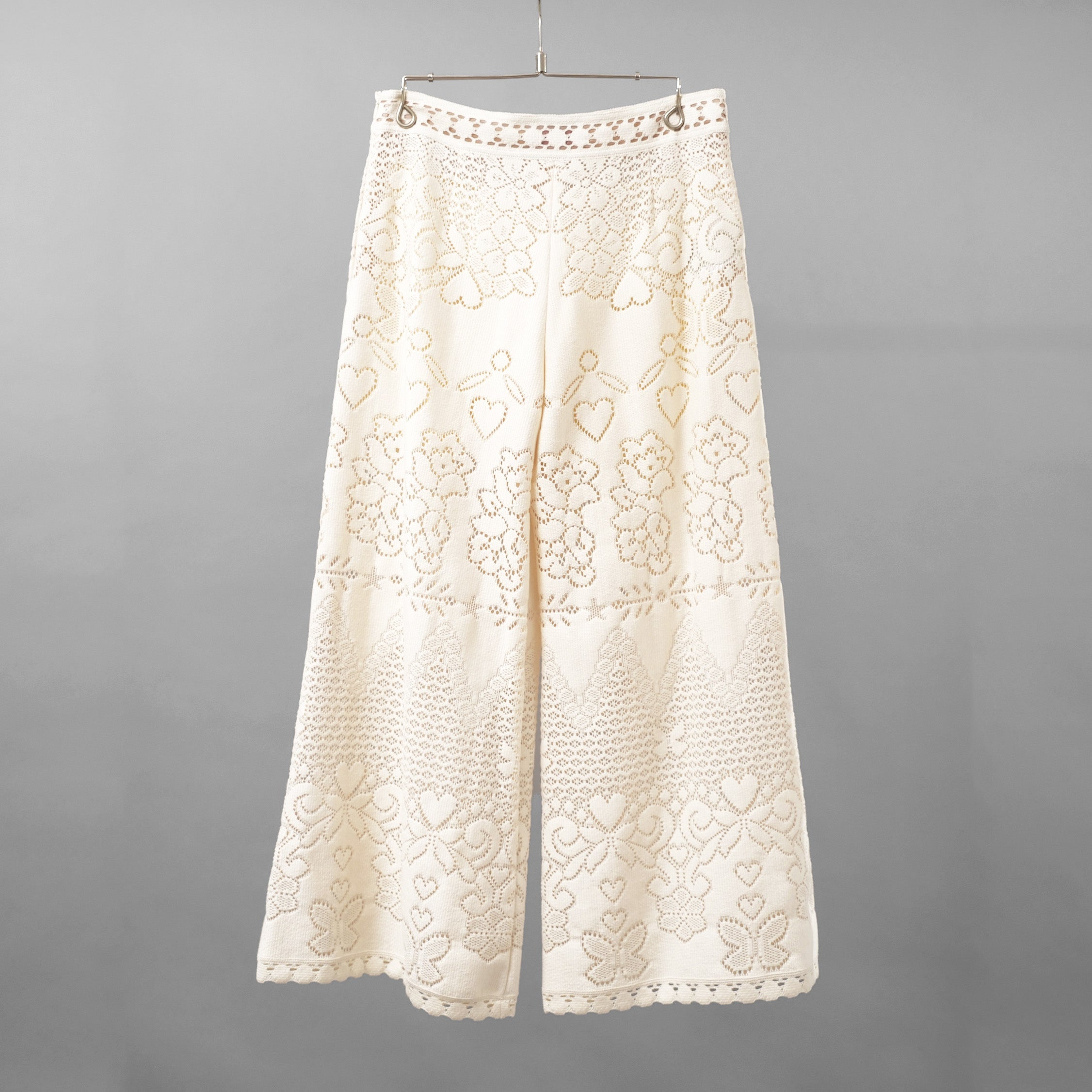 VALENTINO ヴァレンティノ / 21SS ポインテルニット コットン混 レース フレアパンツ / XB3RB4F66U6 / size 40 ( IVORY ) レディース
