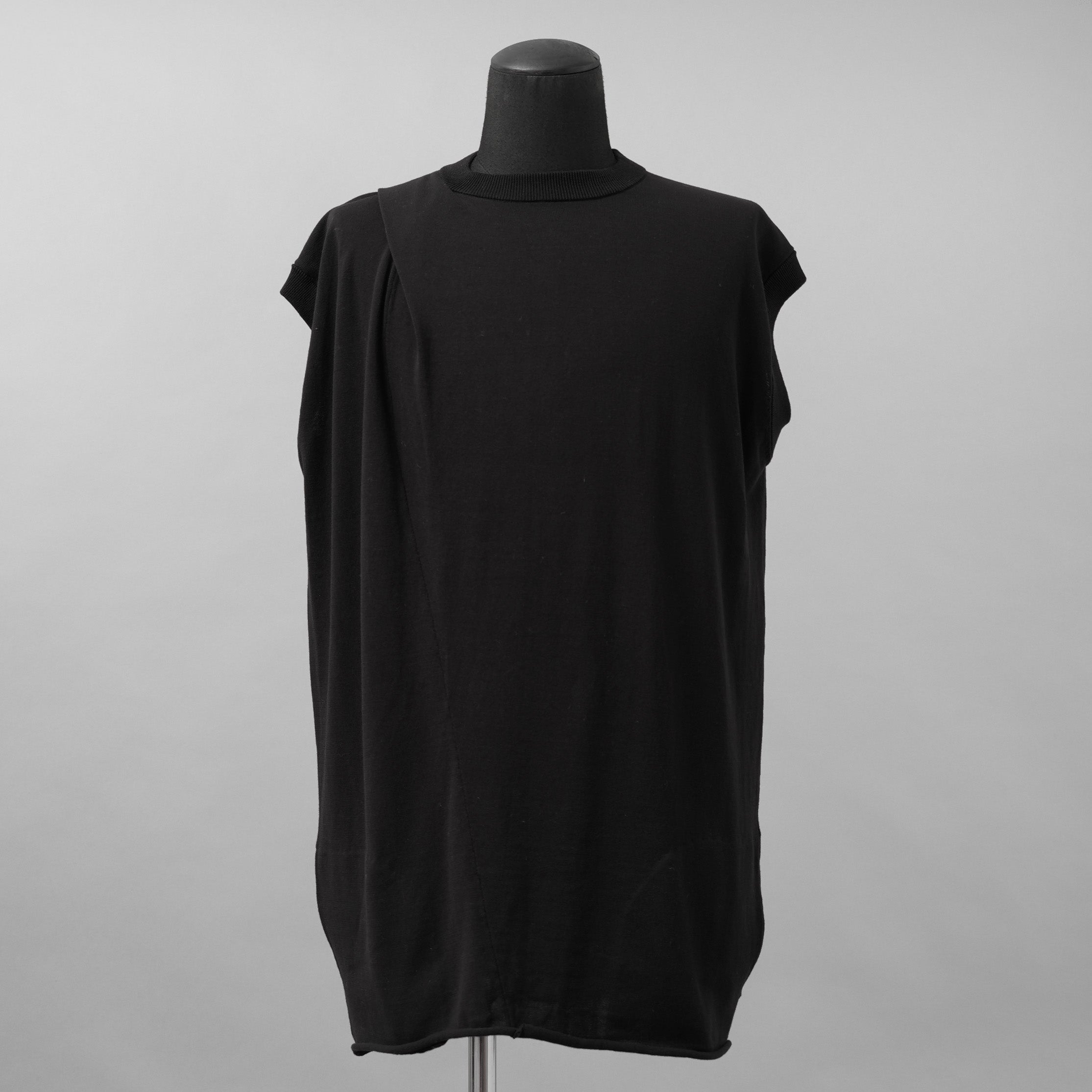 RIPVANWINKLE リップヴァンウィンクル / 美品 23SS CROSS KNIT JERSEY VEST アシンメトリー ドレープ ノースリーブカットソー ニット / RW-420 / size L ( BLACK )