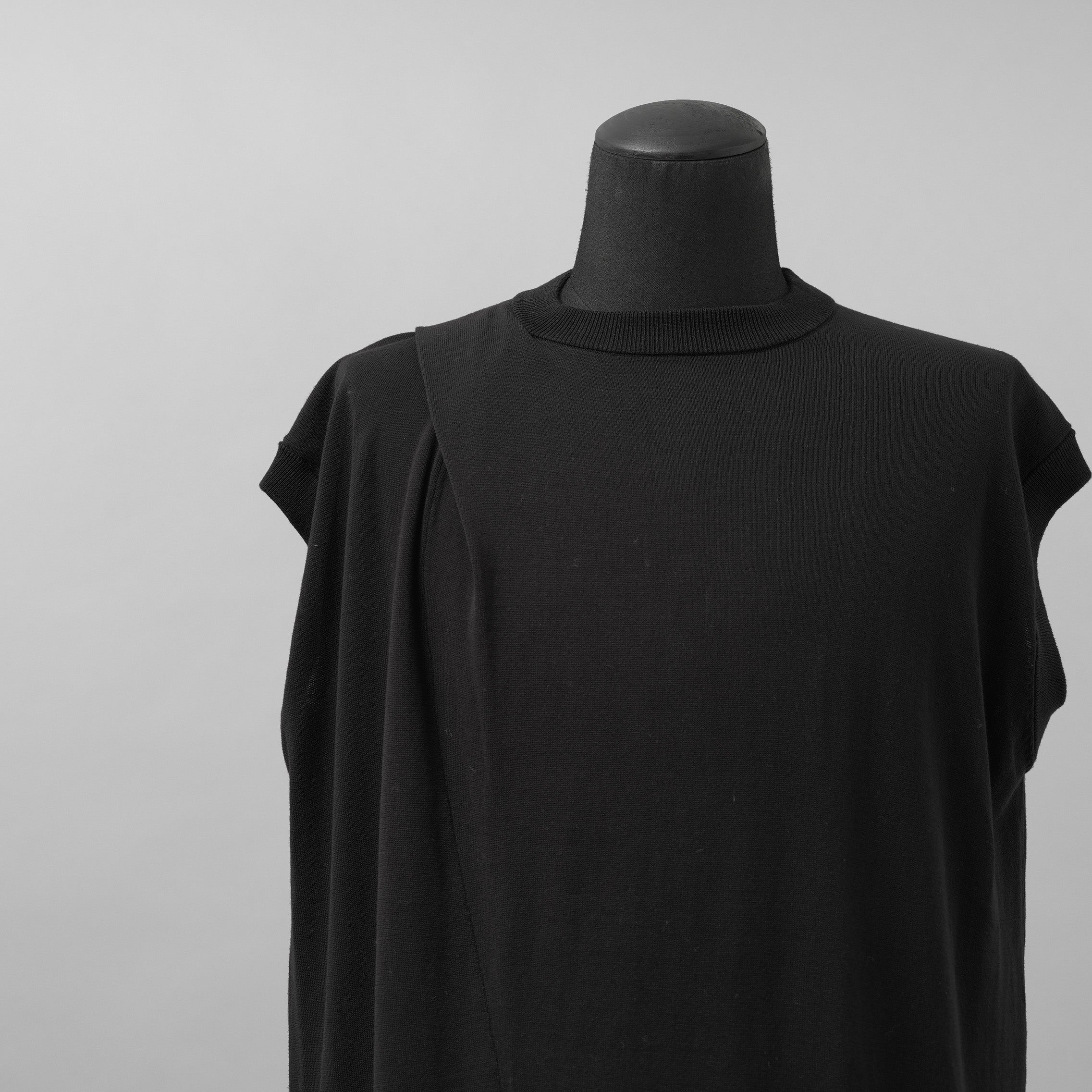 RIPVANWINKLE リップヴァンウィンクル / 美品 23SS CROSS KNIT JERSEY VEST アシンメトリー ドレープ ノースリーブカットソー ニット / RW-420 / size L ( BLACK )