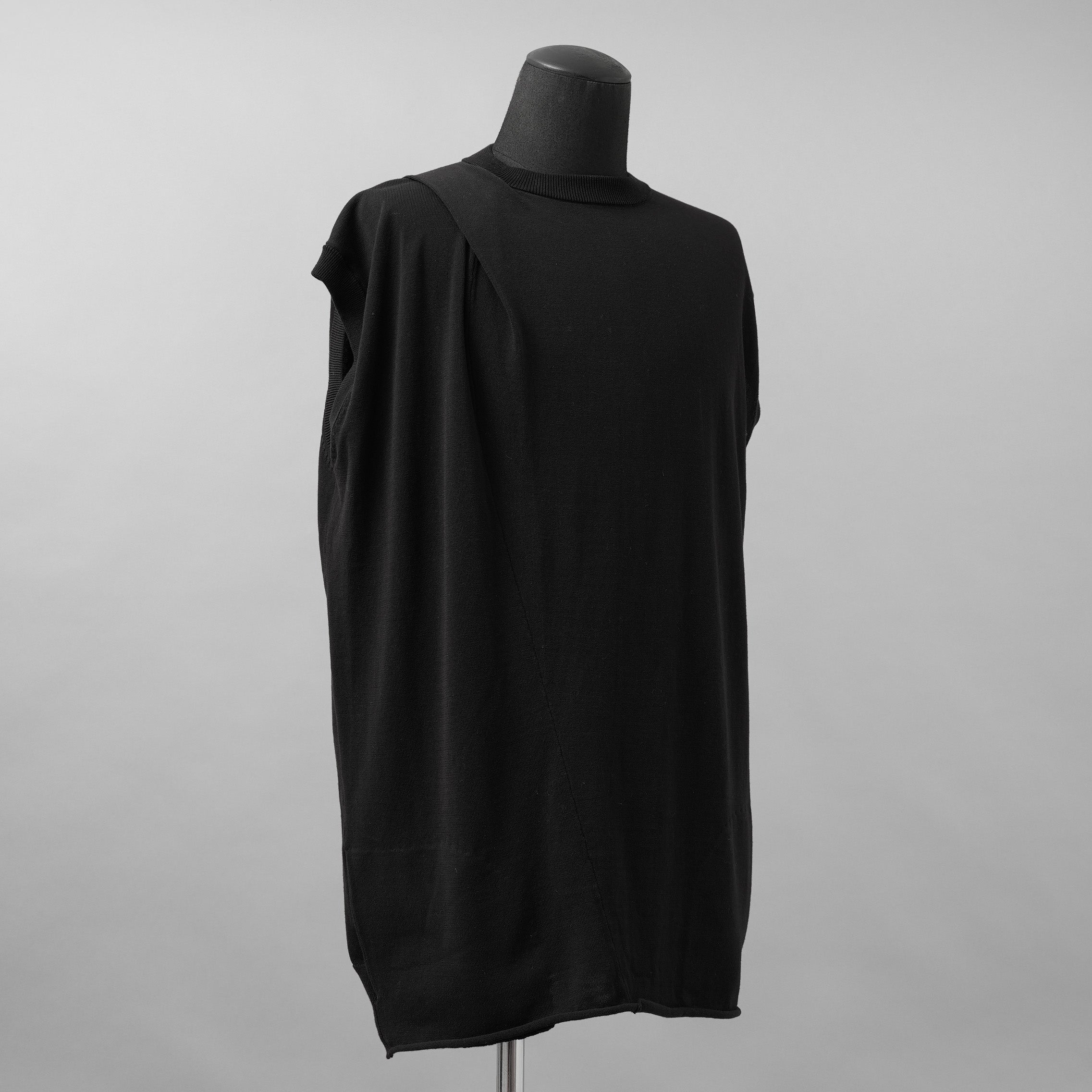 RIPVANWINKLE リップヴァンウィンクル / 美品 23SS CROSS KNIT JERSEY VEST アシンメトリー ドレープ ノースリーブカットソー ニット / RW-420 / size L ( BLACK )