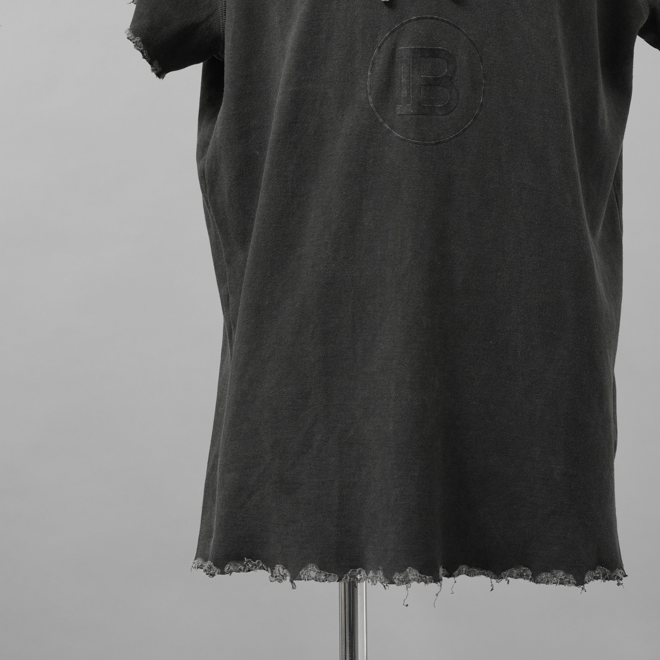 BALMAIN バルマン / ヴィンテージ加工 ショートスリーブ フーディ 半袖 パーカー / 3741I208 / size S (DARK GRAY)