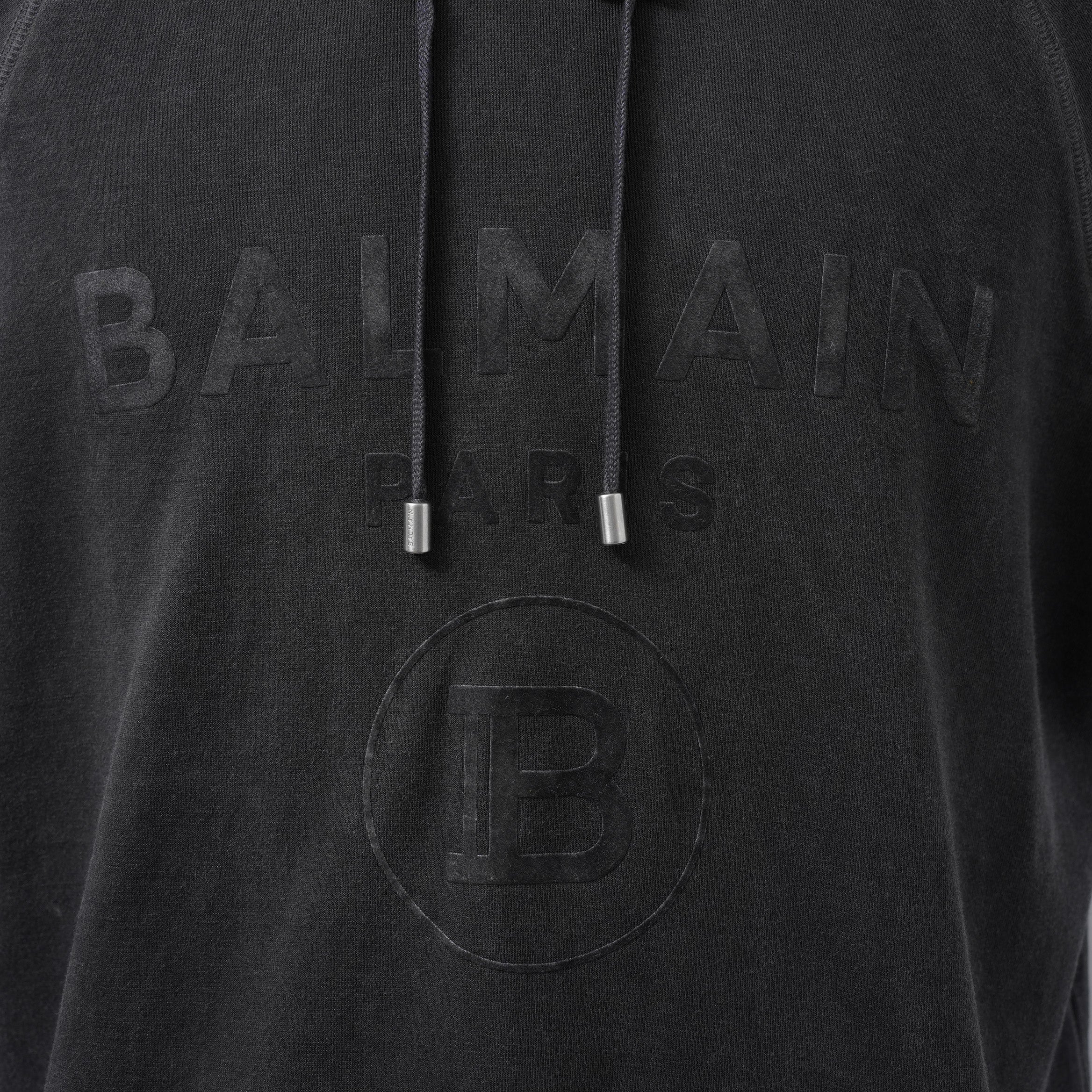 BALMAIN バルマン / ヴィンテージ加工 ショートスリーブ フーディ 半袖 パーカー / 3741I208 / size S (DARK GRAY)
