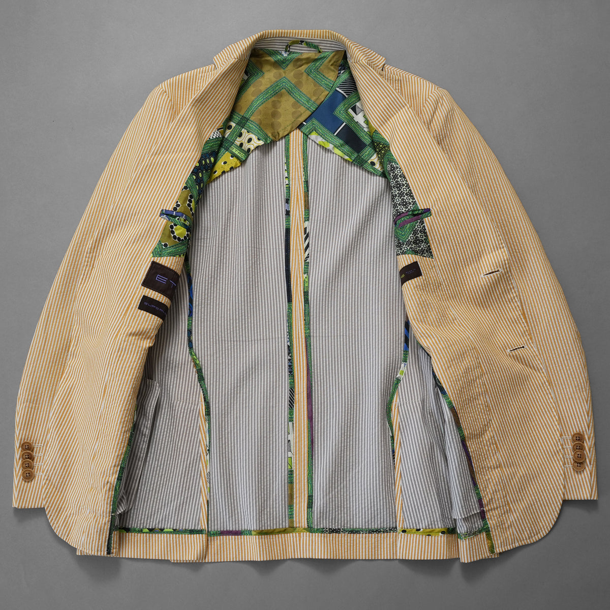 ETRO エトロ / 14SS シアサッカー・ストライプ・テーラード ジャケット / 141-11889-1161 / size 46 (YELLOW) 352142-in-ue