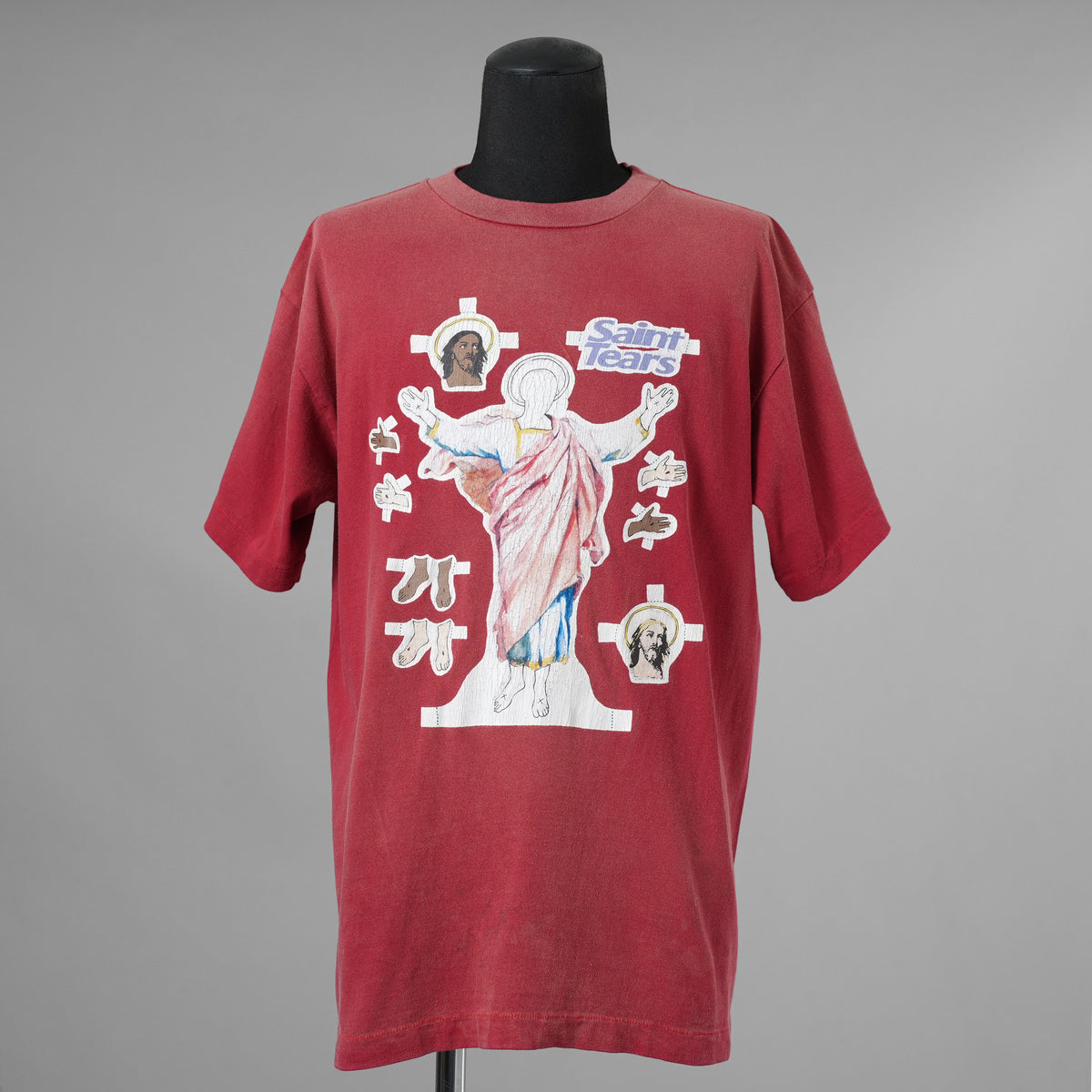 SAINT Mxxxxxx × DENIM TEARS セントマイケル / 美品 21AW Saint Tears ジーザス ヴィンテージ加工Tシャツ 半袖Tシャツ / SM-A21-0000-045 / size XL (RED) 352144-in-ue