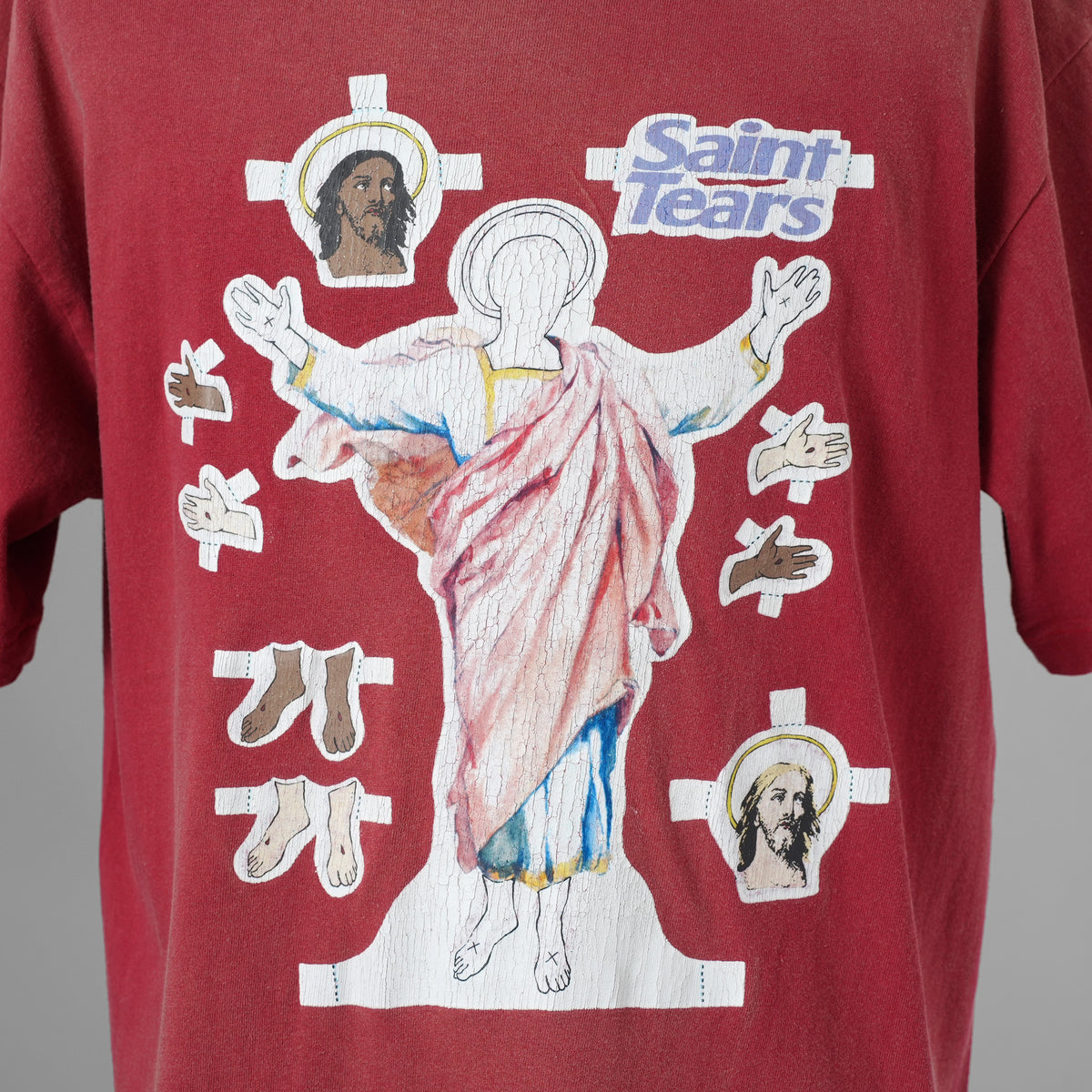SAINT Mxxxxxx × DENIM TEARS セントマイケル / 美品 21AW Saint Tears ジーザス ヴィンテージ加工Tシャツ 半袖Tシャツ / SM-A21-0000-045 / size XL (RED) 352144-in-ue