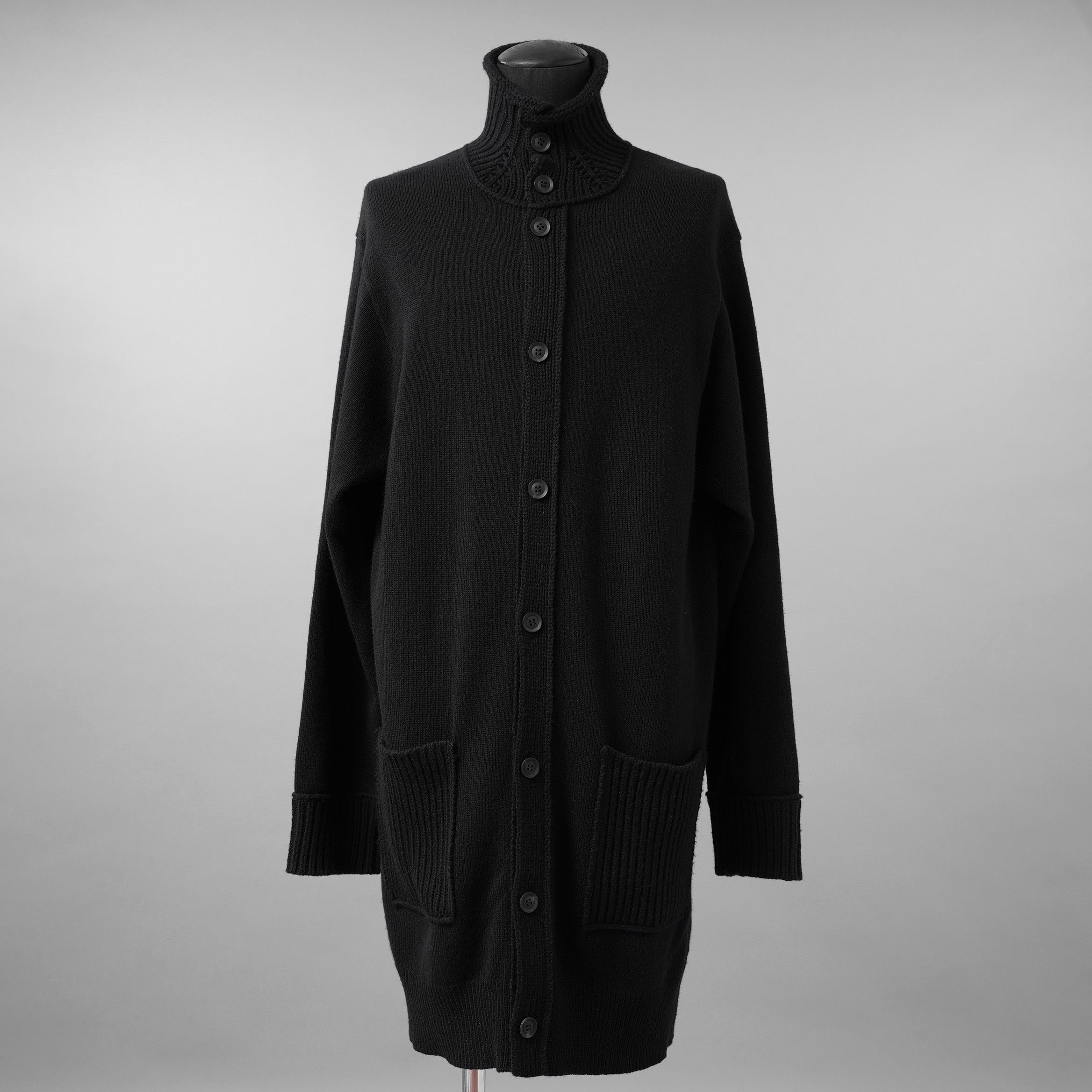 YOHJI YAMAMOTO POUR HOMME ヨウジヤマモト プールオム / 美品 23AW 7G JERSEY 3G RIB DESIGNED NECK LONG CARDIGAN ロング ニット カーディガン / HO-K83-186 / size 3 (BLACK)