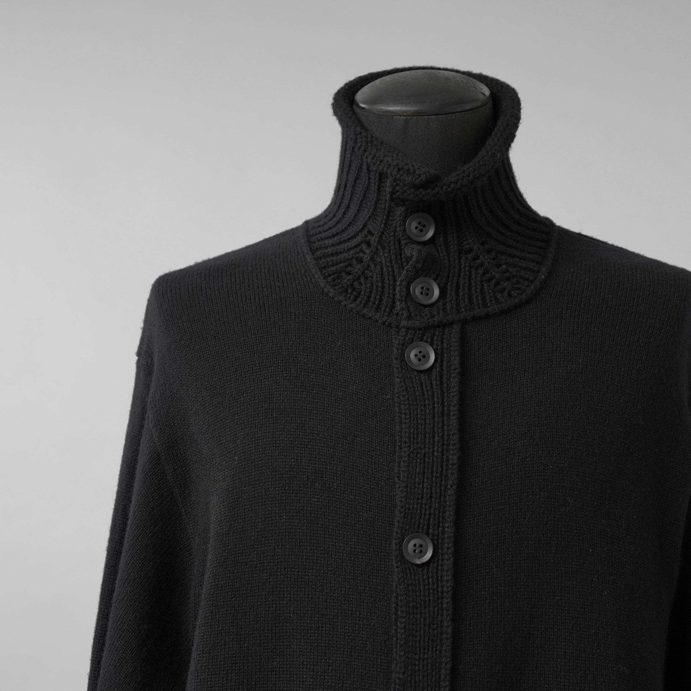 YOHJI YAMAMOTO POUR HOMME ヨウジヤマモト プールオム / 美品 23AW 7G JERSEY 3G RIB DESIGNED NECK LONG CARDIGAN ロング ニット カーディガン / HO-K83-186 / size 3 (BLACK)
