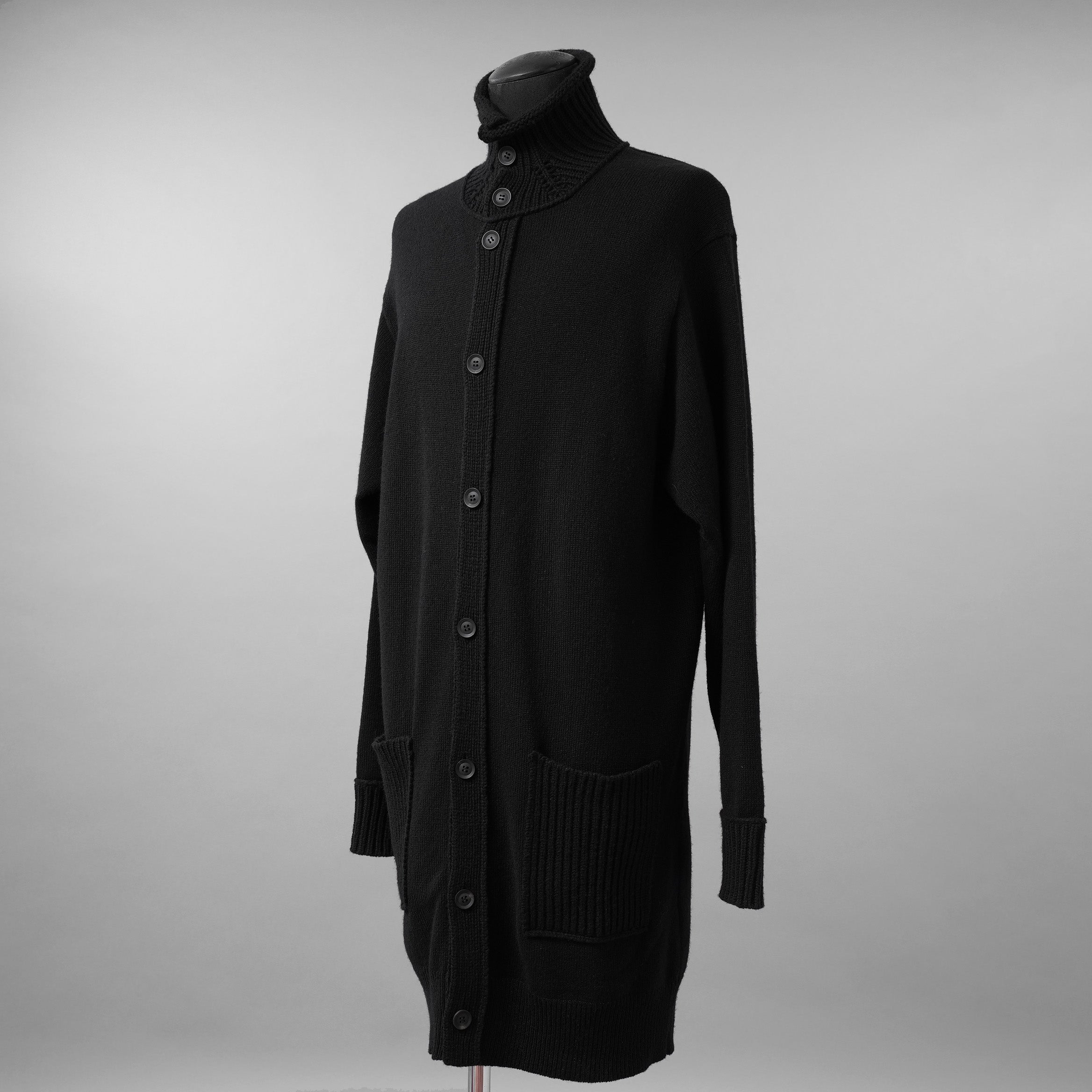 YOHJI YAMAMOTO POUR HOMME ヨウジヤマモト プールオム / 美品 23AW 7G JERSEY 3G RIB DESIGNED NECK LONG CARDIGAN ロング ニット カーディガン / HO-K83-186 / size 3 (BLACK)
