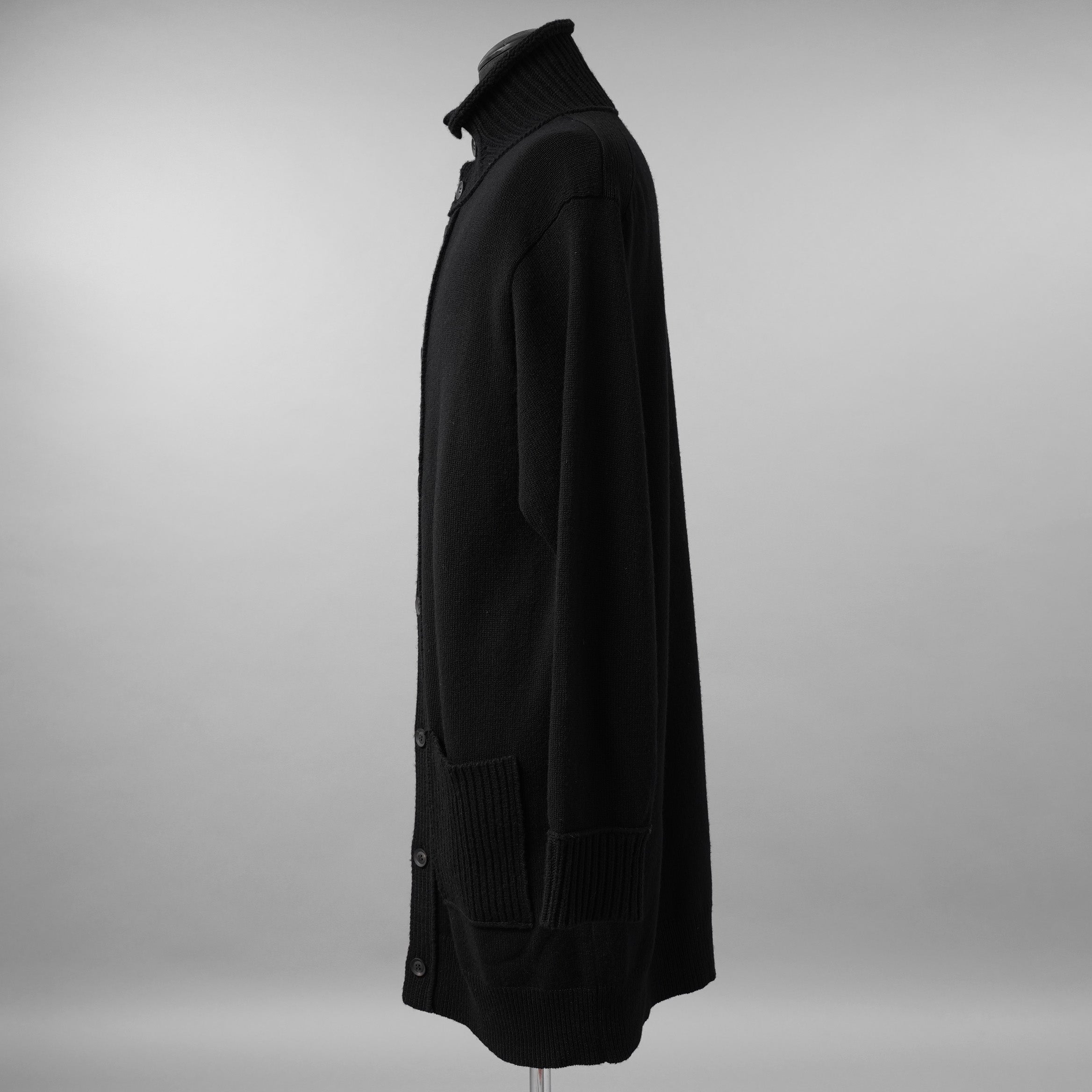YOHJI YAMAMOTO POUR HOMME ヨウジヤマモト プールオム / 美品 23AW 7G JERSEY 3G RIB DESIGNED NECK LONG CARDIGAN ロング ニット カーディガン / HO-K83-186 / size 3 (BLACK)