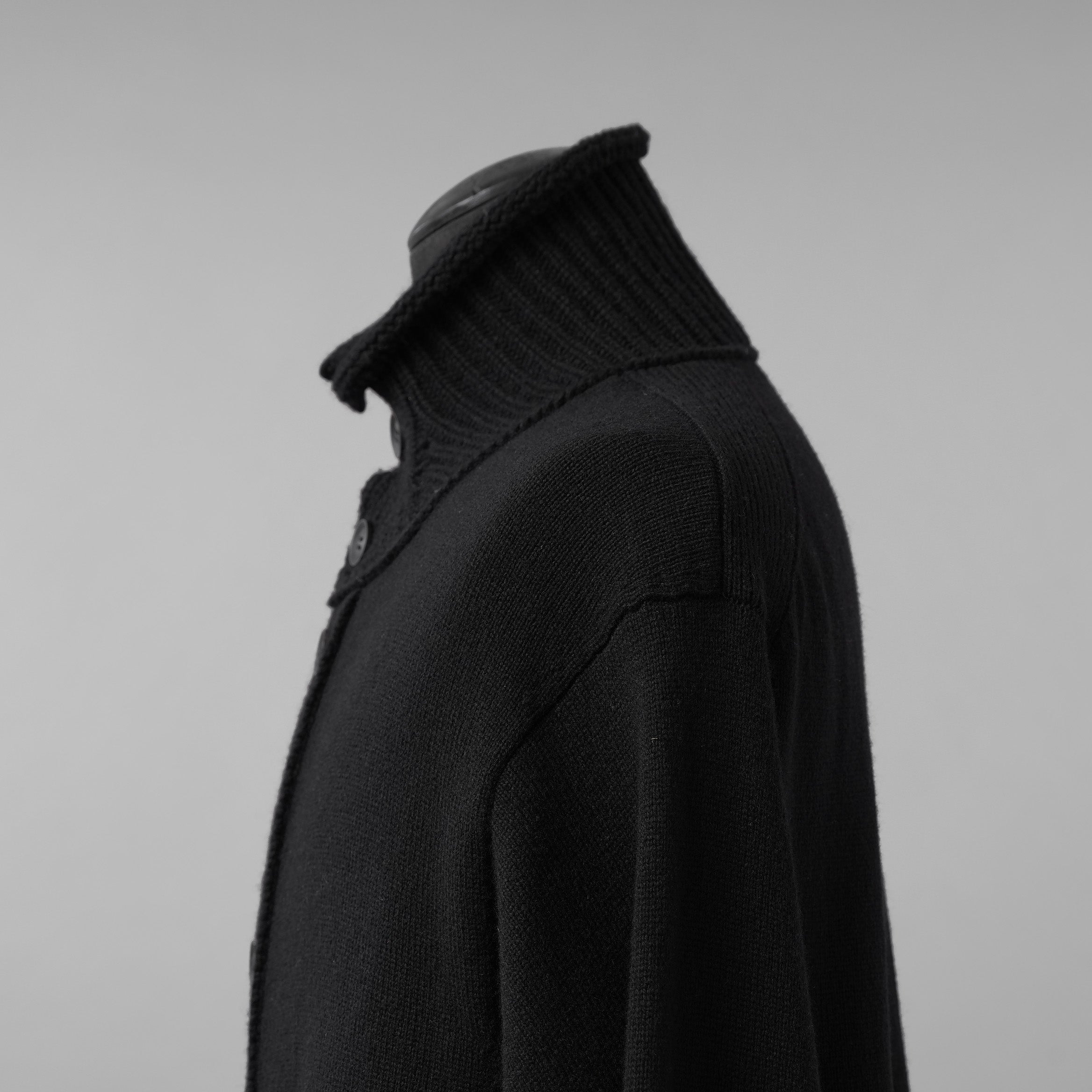 YOHJI YAMAMOTO POUR HOMME ヨウジヤマモト プールオム / 美品 23AW 7G JERSEY 3G RIB DESIGNED NECK LONG CARDIGAN ロング ニット カーディガン / HO-K83-186 / size 3 (BLACK)