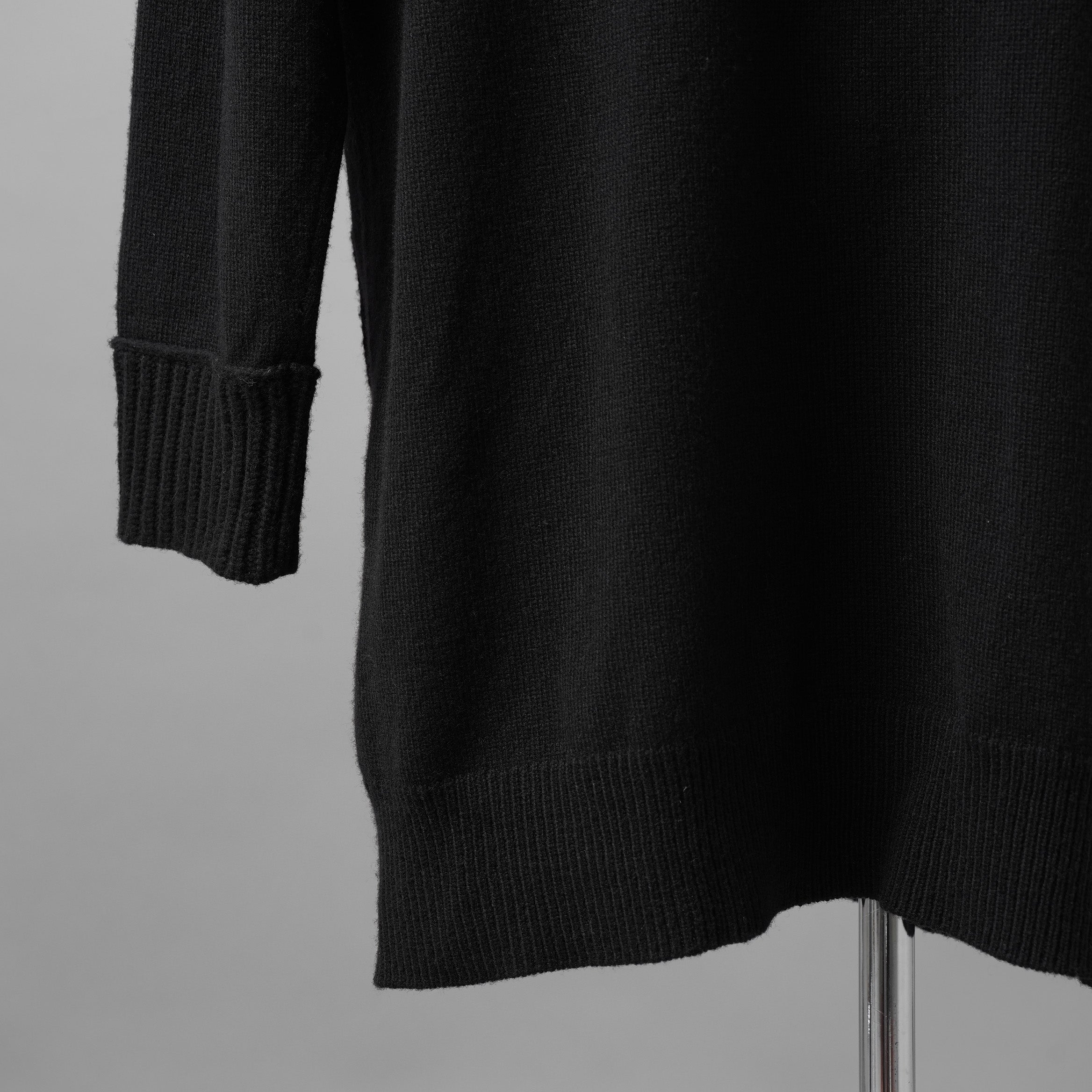 YOHJI YAMAMOTO POUR HOMME ヨウジヤマモト プールオム / 美品 23AW 7G JERSEY 3G RIB DESIGNED NECK LONG CARDIGAN ロング ニット カーディガン / HO-K83-186 / size 3 (BLACK)