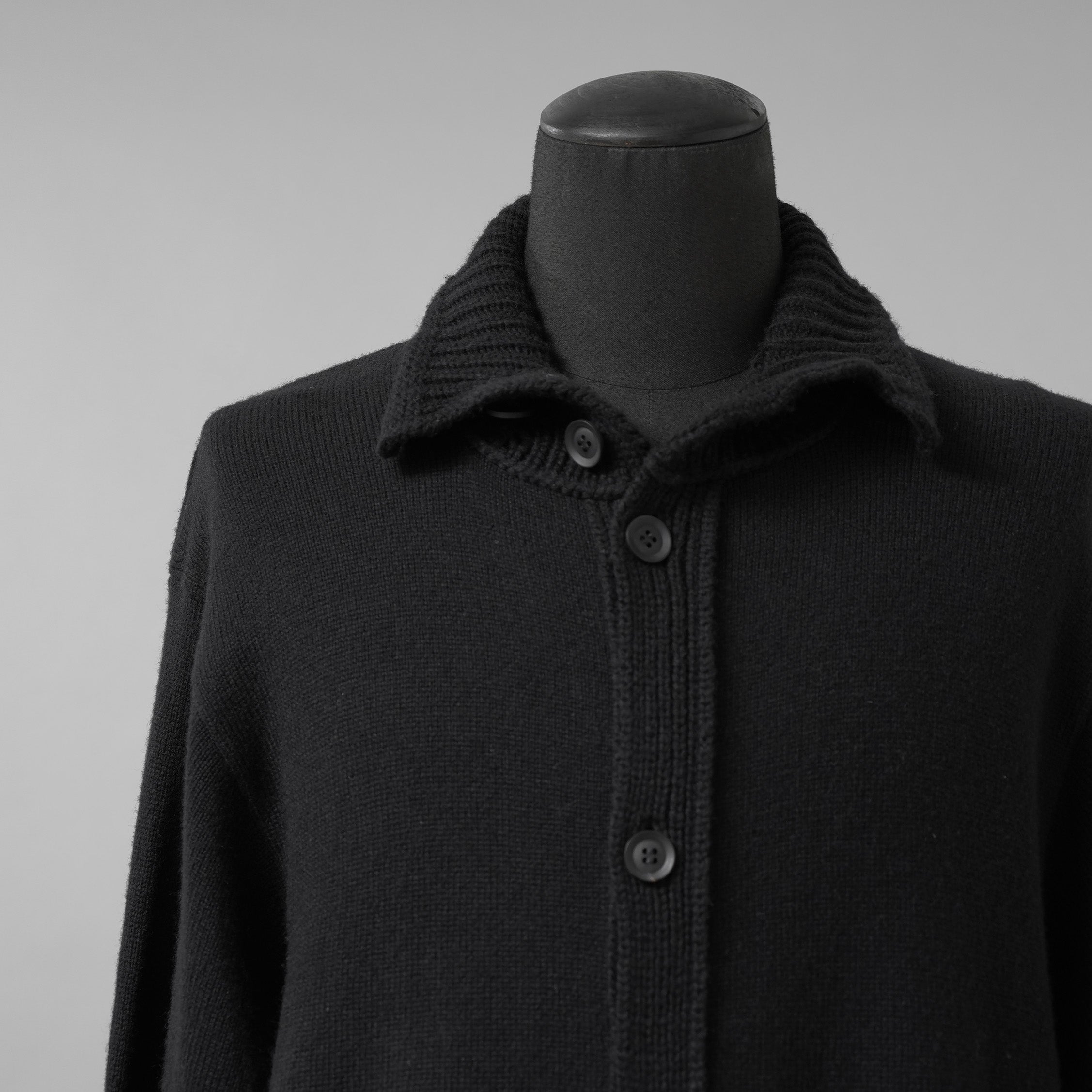 YOHJI YAMAMOTO POUR HOMME ヨウジヤマモト プールオム / 美品 23AW 7G JERSEY 3G RIB DESIGNED NECK LONG CARDIGAN ロング ニット カーディガン / HO-K83-186 / size 3 (BLACK)