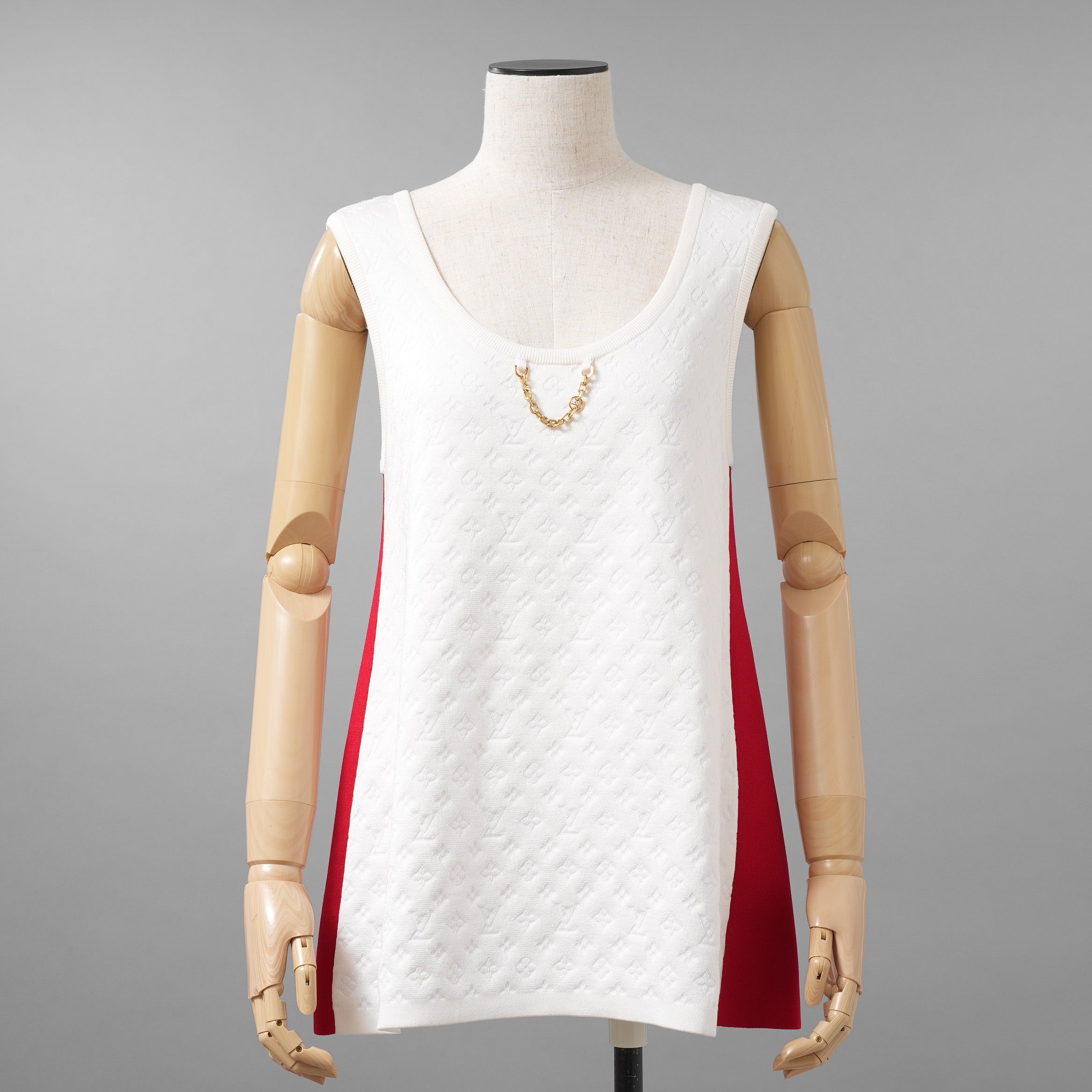 LOUIS VUITTON ルイヴィトン / 22SS モノグラム タンクトップ シルク×ナイロン / RW221B / size M （WHITE x RED）レディース