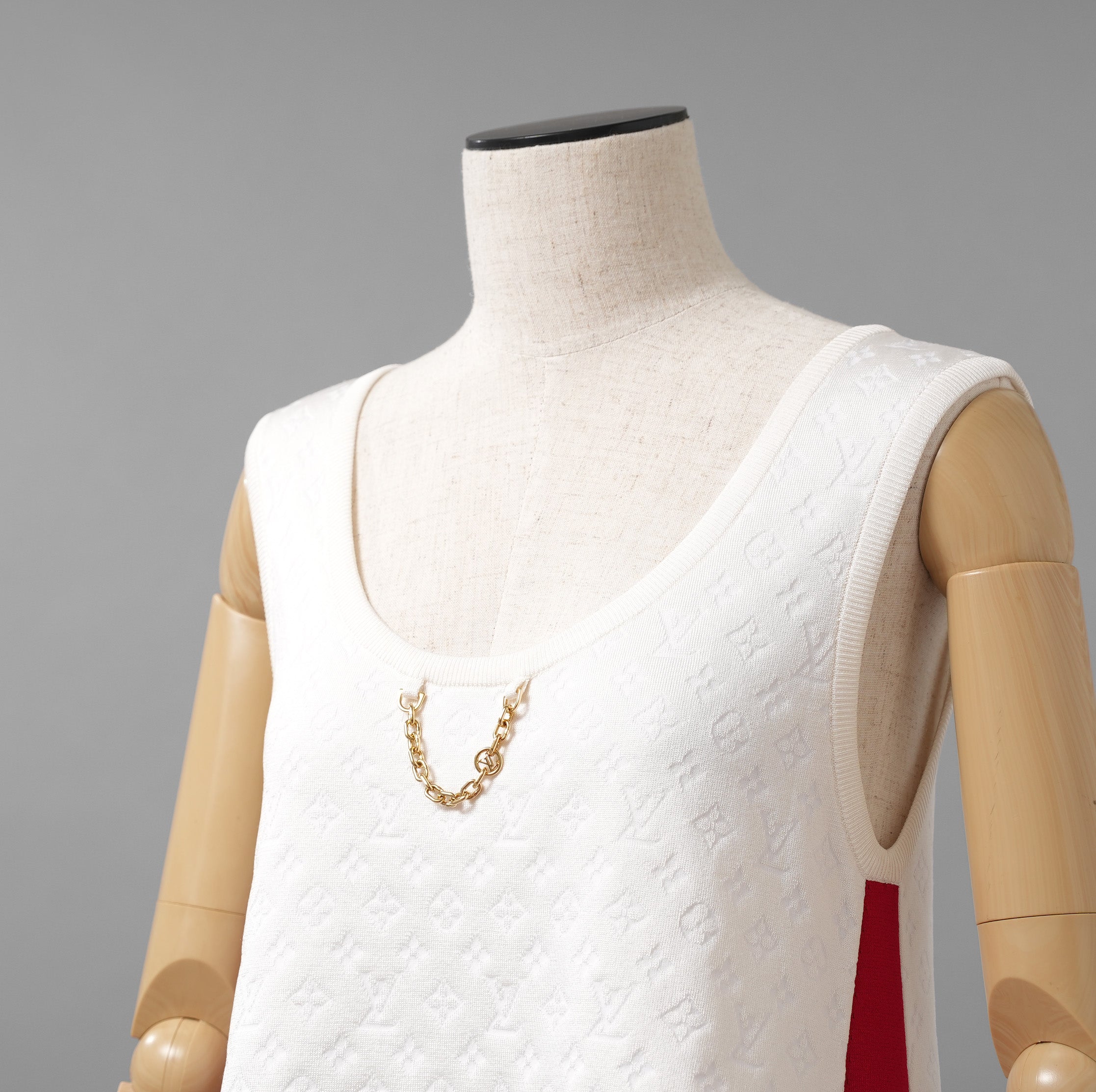 LOUIS VUITTON ルイヴィトン / 22SS モノグラム タンクトップ シルク×ナイロン / RW221B / size M （WHITE x RED）レディース
