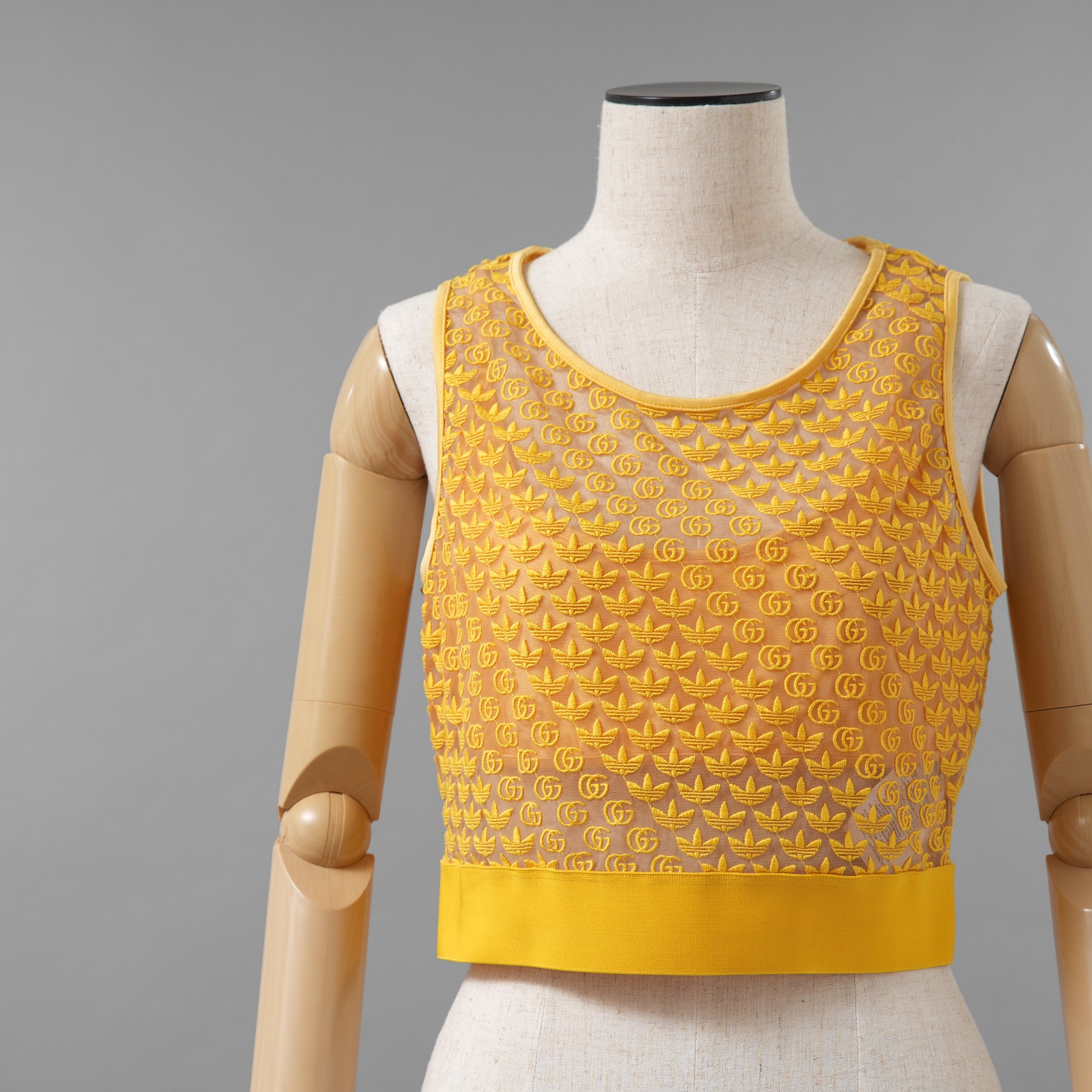 GUCCI × adidas グッチ × アディダス コラボ / 美品 22SS GG Tulle Top Yellow チュールトップ タンクトップ / size L (YELLOW) レディース