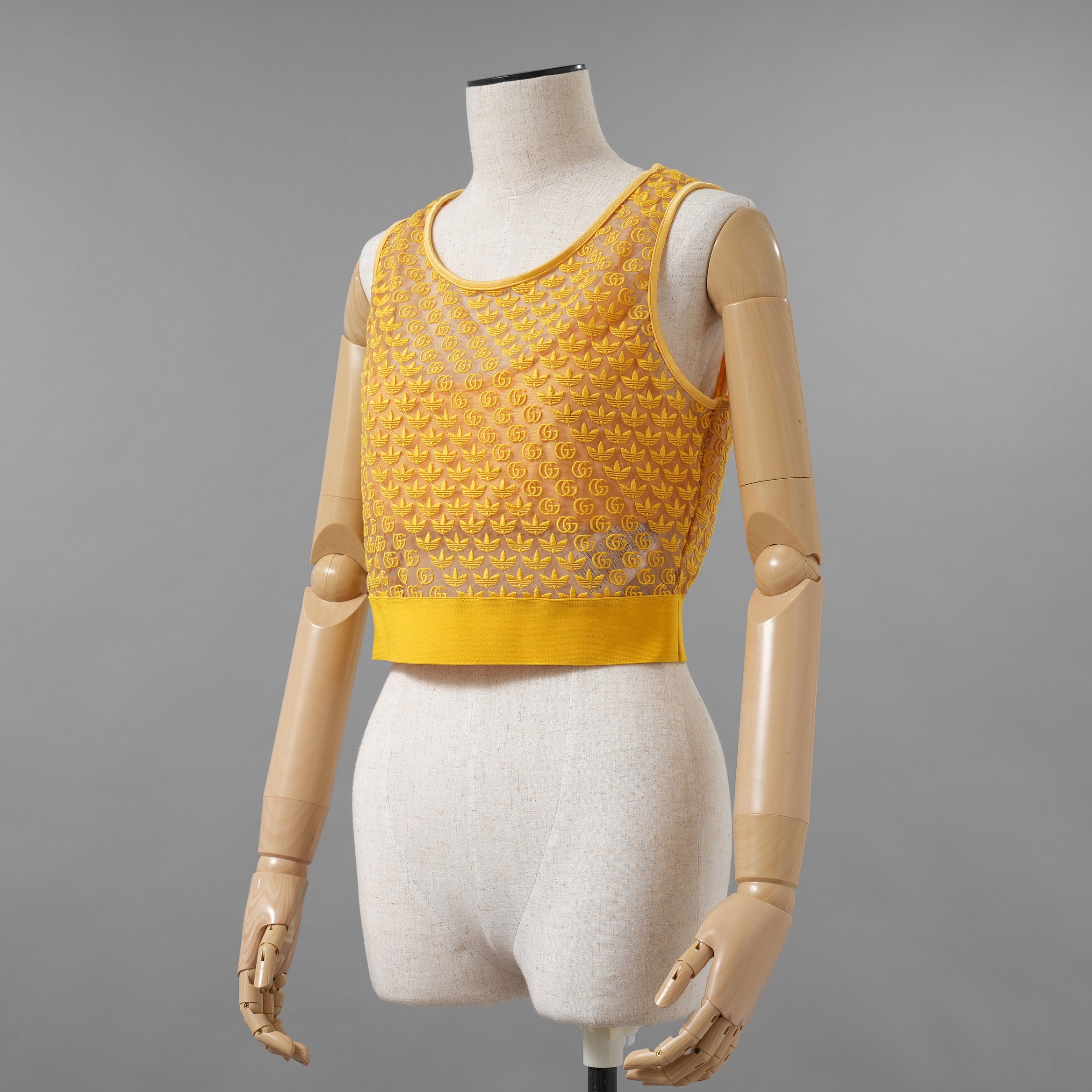 GUCCI × adidas グッチ × アディダス コラボ / 美品 22SS GG Tulle Top Yellow チュールトップ タンクトップ / size L (YELLOW) レディース