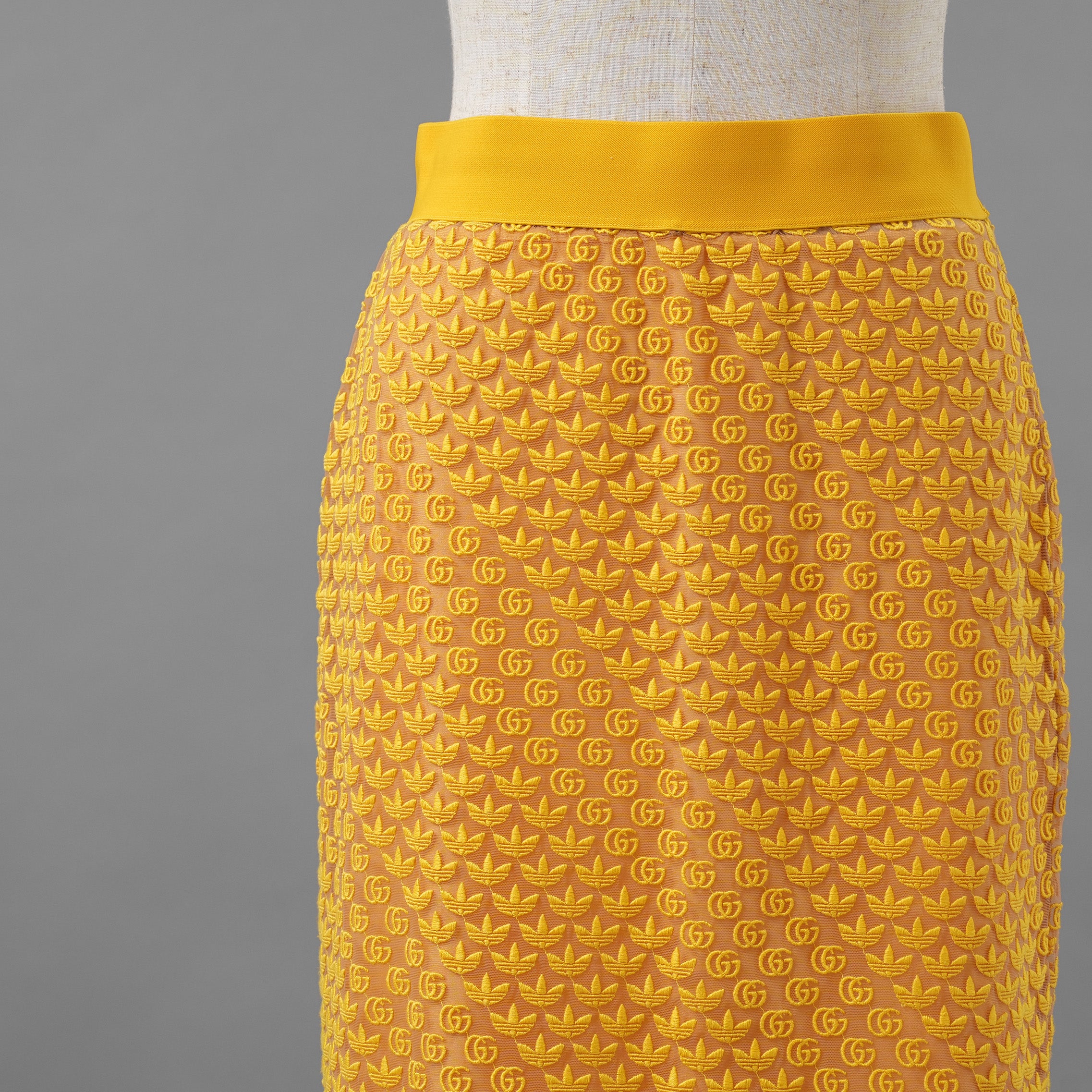 GUCCI × adidas グッチ × アディダス コラボ / 美品 22SS GG Tulle Top Yellow チュールミディ スカート / size M (YELLO) レディース