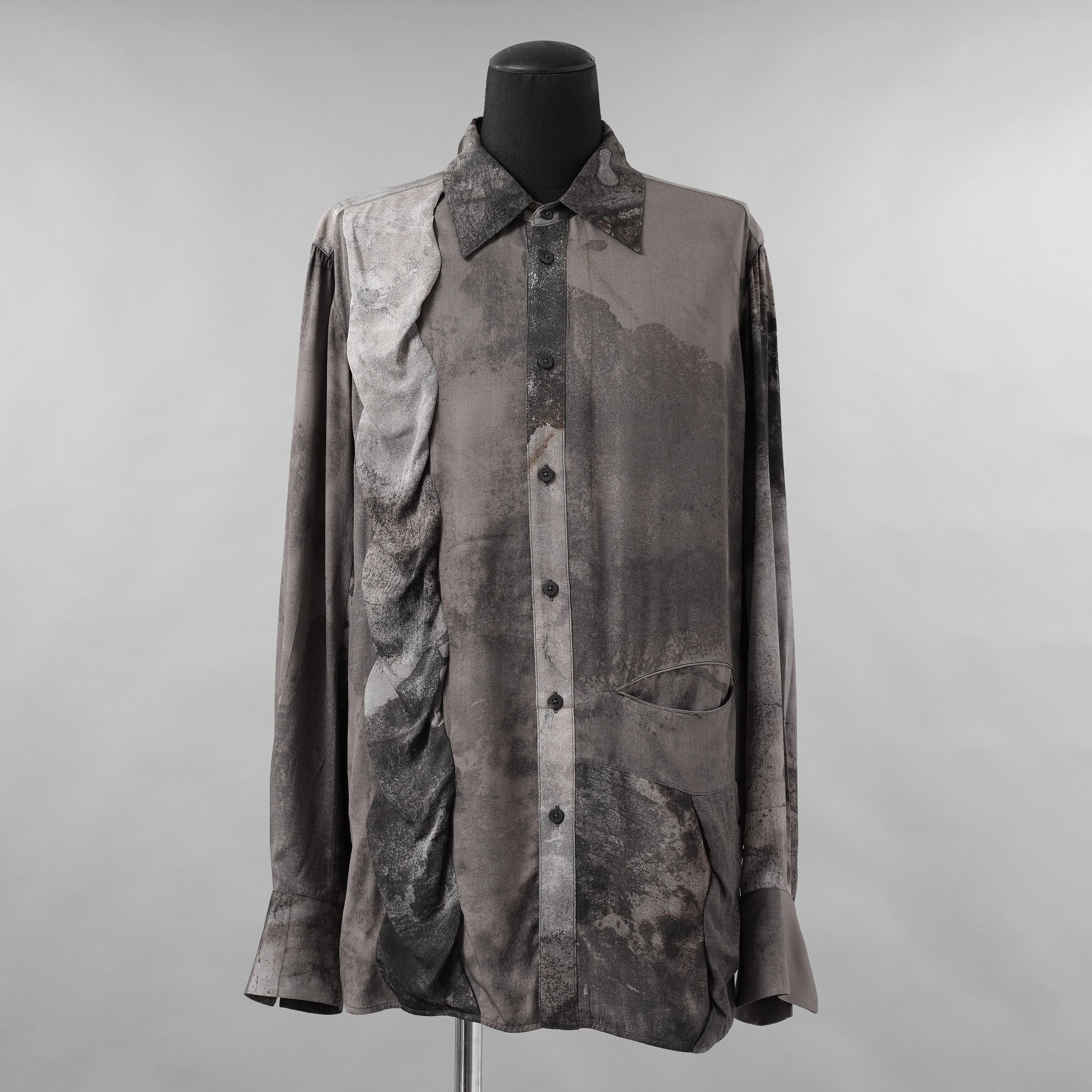 ZIGGY CHEN ジギーチェン / 美品 25AW DIGITAL PRINT WAVE-SHAPED SHIRT シルク長袖シャツ / 0M2530714 / size 46 (MIX GRAY)
