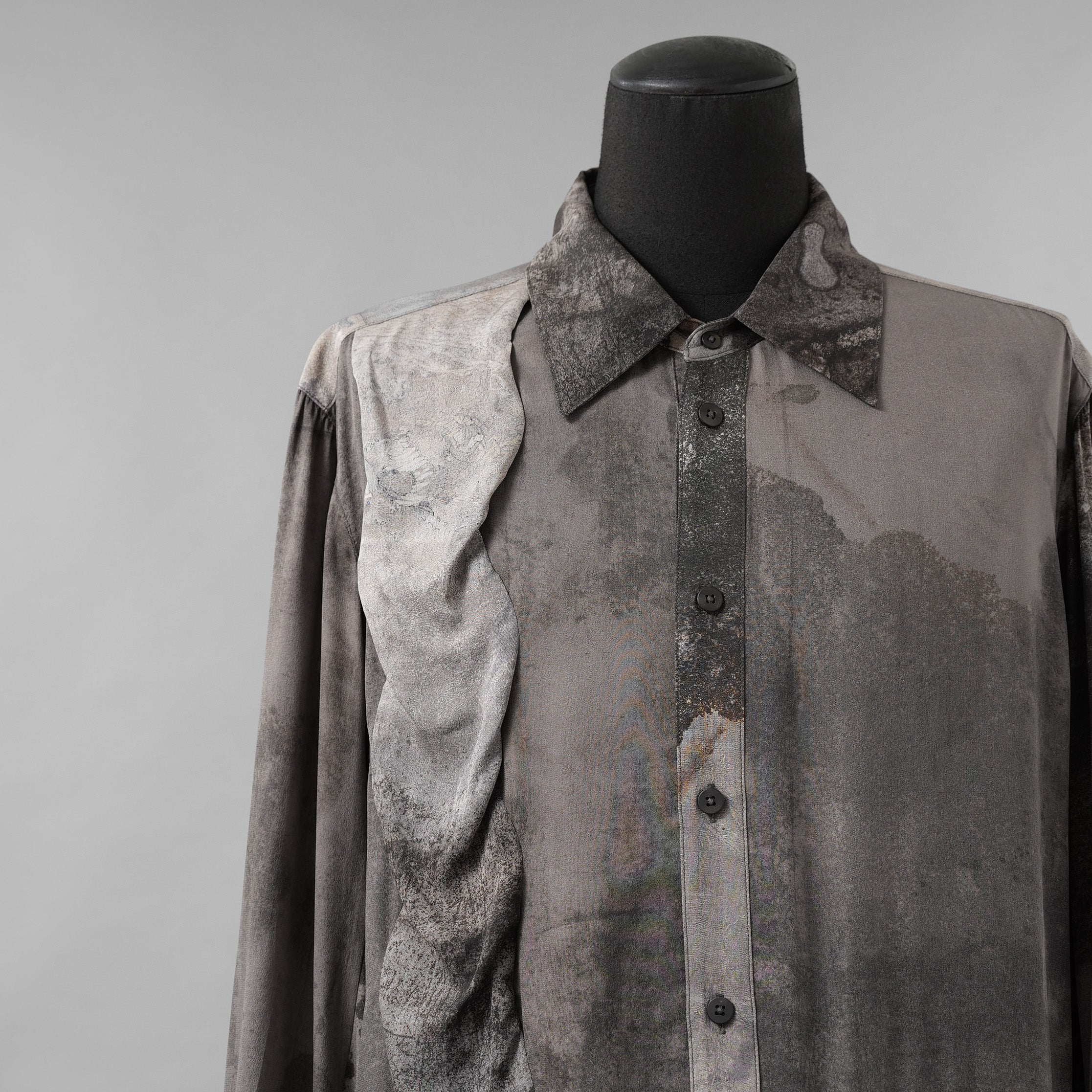 ZIGGY CHEN ジギーチェン / 美品 25AW DIGITAL PRINT WAVE-SHAPED SHIRT シルク長袖シャツ / 0M2530714 / size 46 (MIX GRAY)