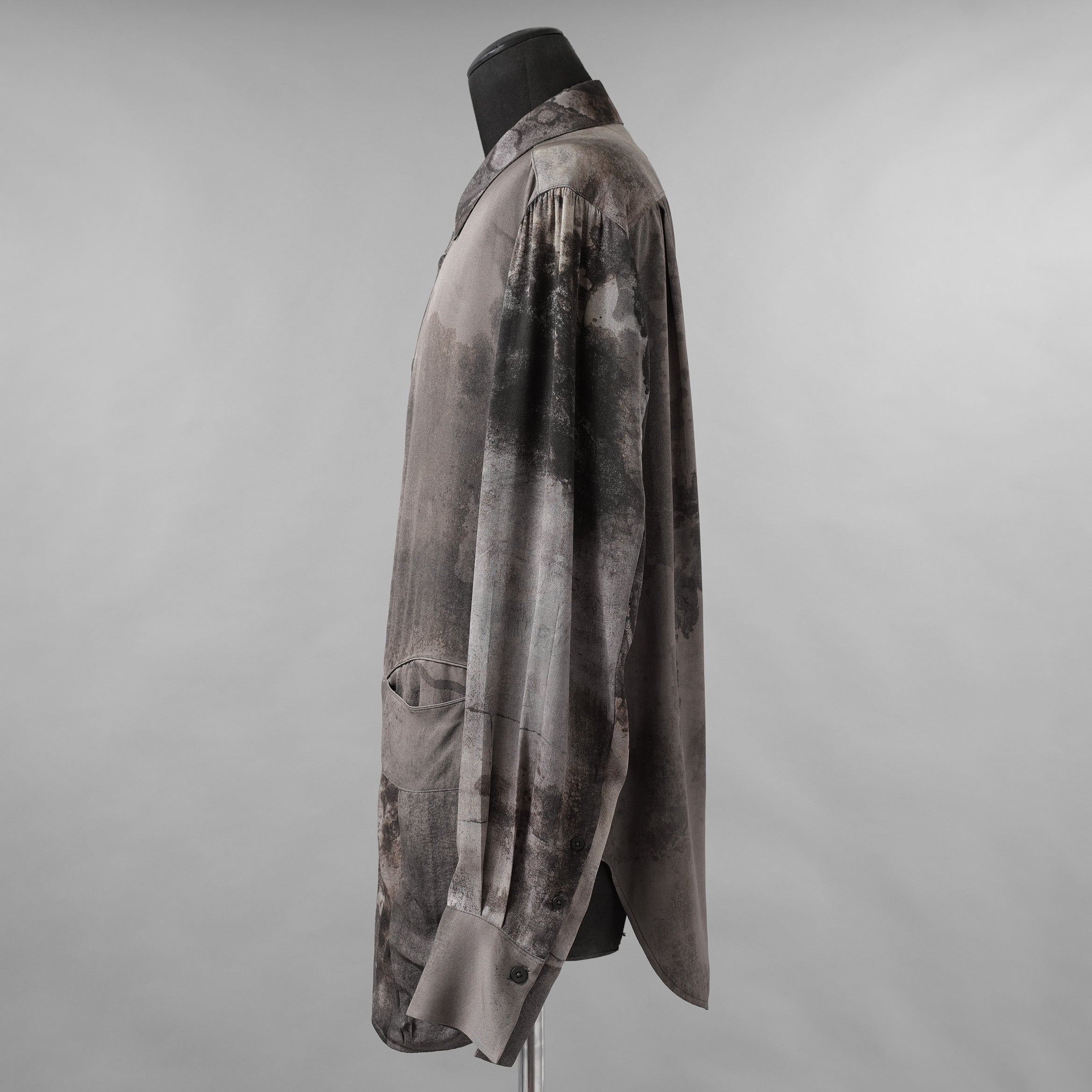 ZIGGY CHEN ジギーチェン / 美品 25AW DIGITAL PRINT WAVE-SHAPED SHIRT シルク長袖シャツ / 0M2530714 / size 46 (MIX GRAY)