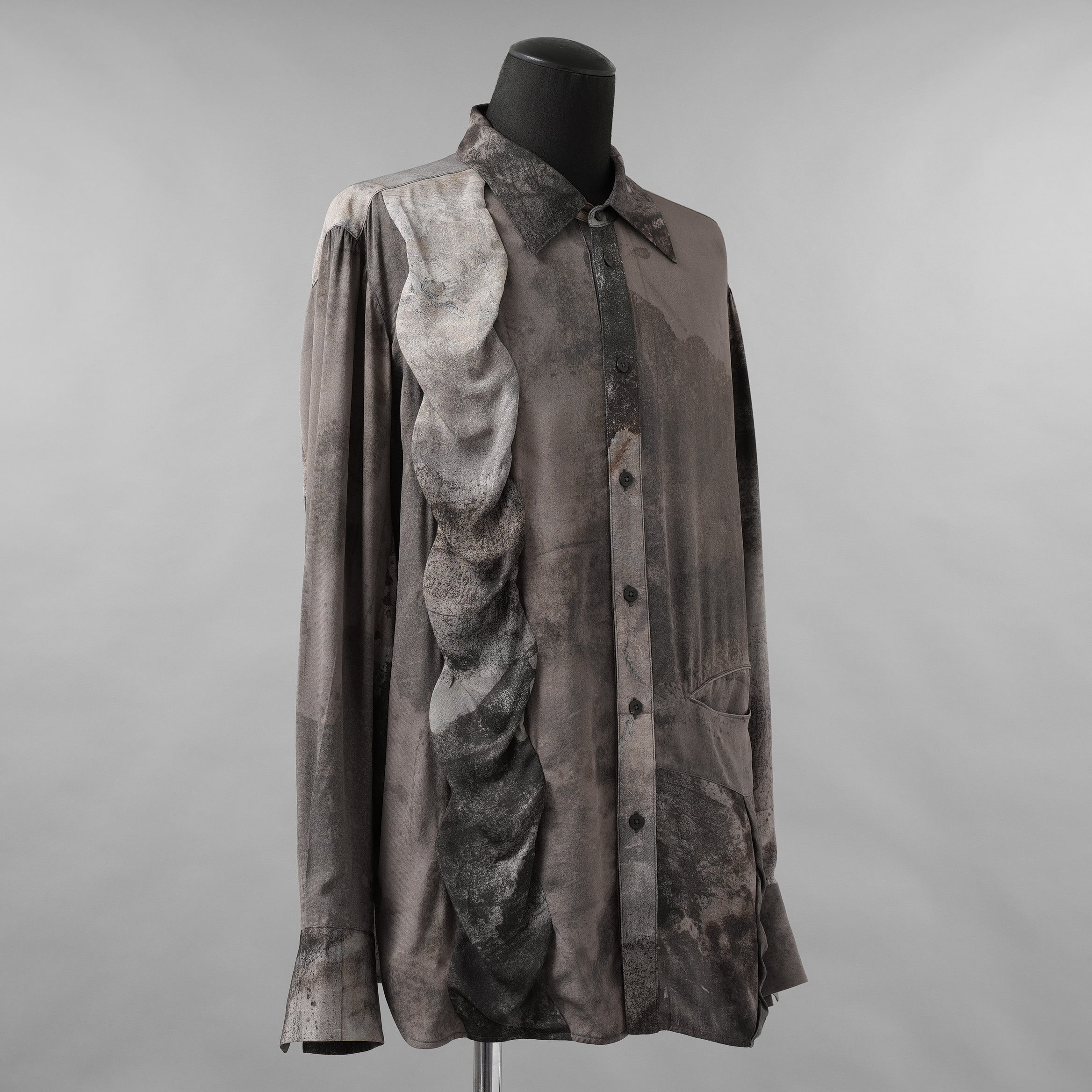 ZIGGY CHEN ジギーチェン / 美品 25AW DIGITAL PRINT WAVE-SHAPED SHIRT シルク長袖シャツ / 0M2530714 / size 46 (MIX GRAY)