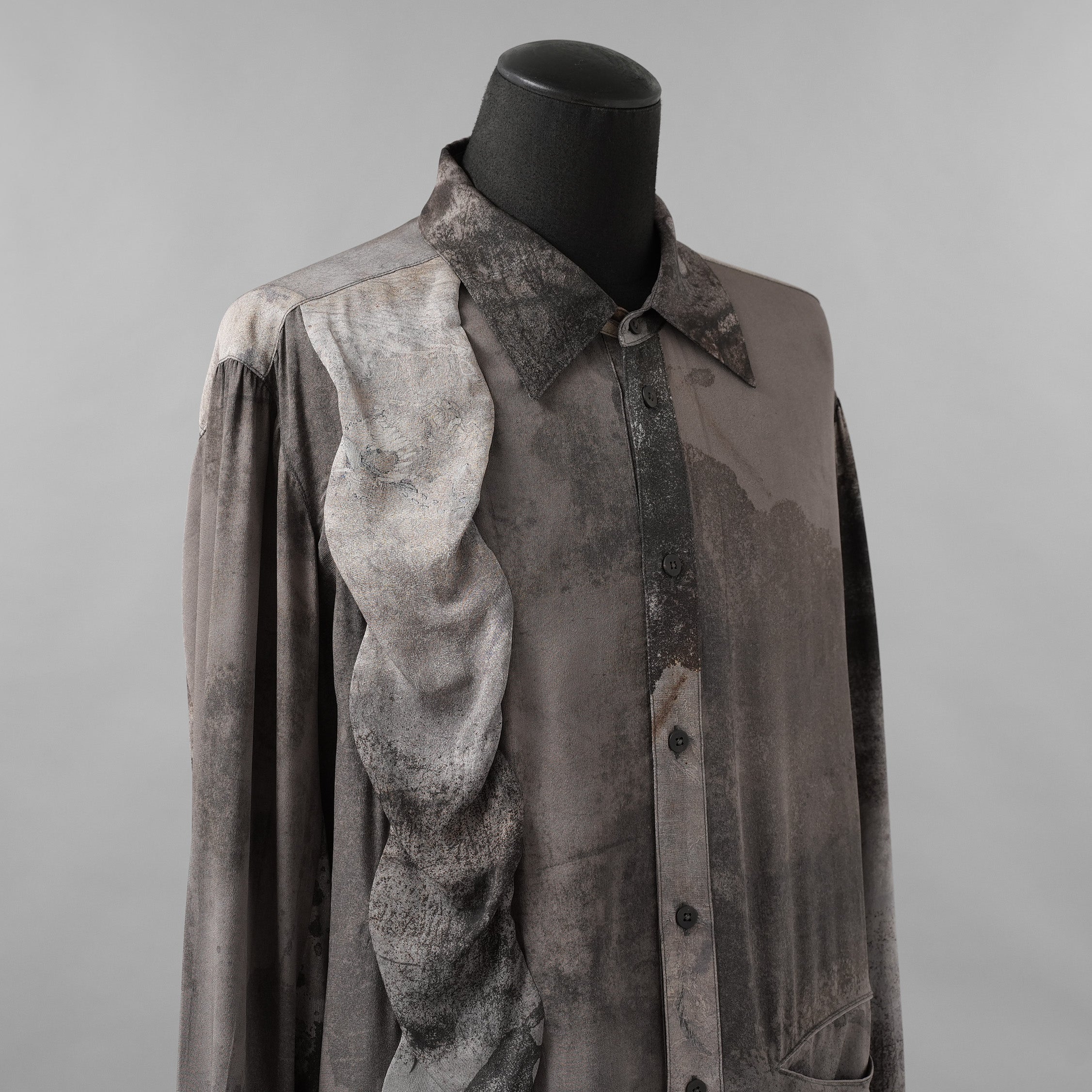 ZIGGY CHEN ジギーチェン / 美品 25AW DIGITAL PRINT WAVE-SHAPED SHIRT シルク長袖シャツ / 0M2530714 / size 46 (MIX GRAY)