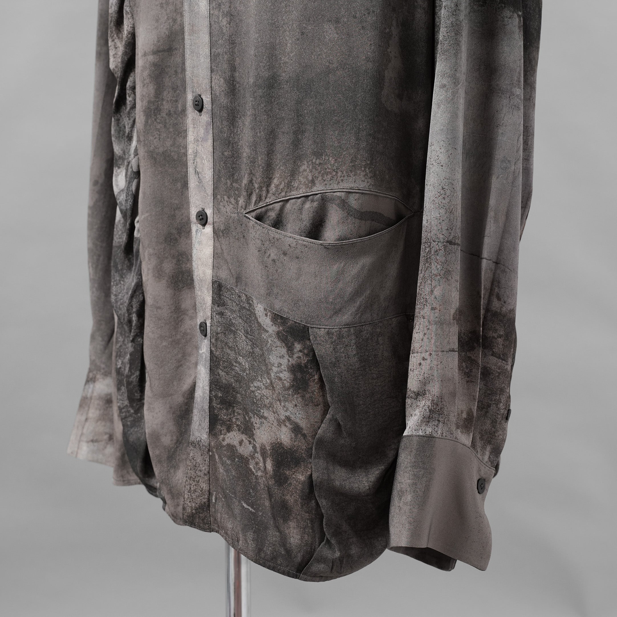 ZIGGY CHEN ジギーチェン / 美品 25AW DIGITAL PRINT WAVE-SHAPED SHIRT シルク長袖シャツ / 0M2530714 / size 46 (MIX GRAY)